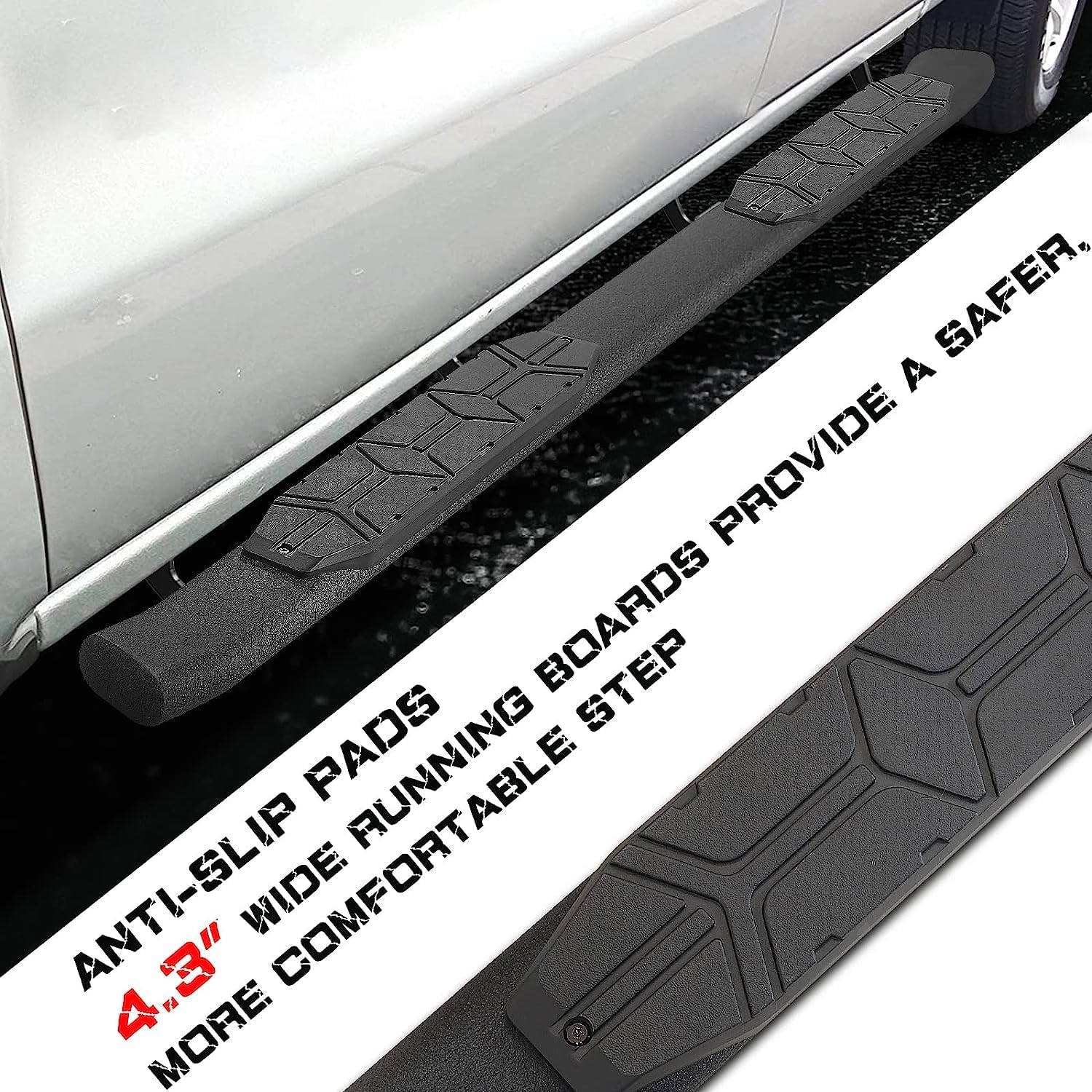 Running Boards Compatible with 2005-2023 Nissan Frontier Crew Cab, 4.3 Inches Oval Nerf Bars 5X Style. - COMNOVA AUTOPART