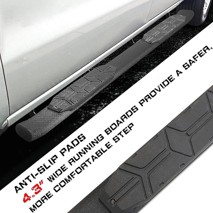Running Boards Compatible with 2019-2024 Dodge Ram 1500 Crew Cab New Body Style. 4.3 Inches Oval Nerf Bars 5X Style.-COMNOVA AUTOPART