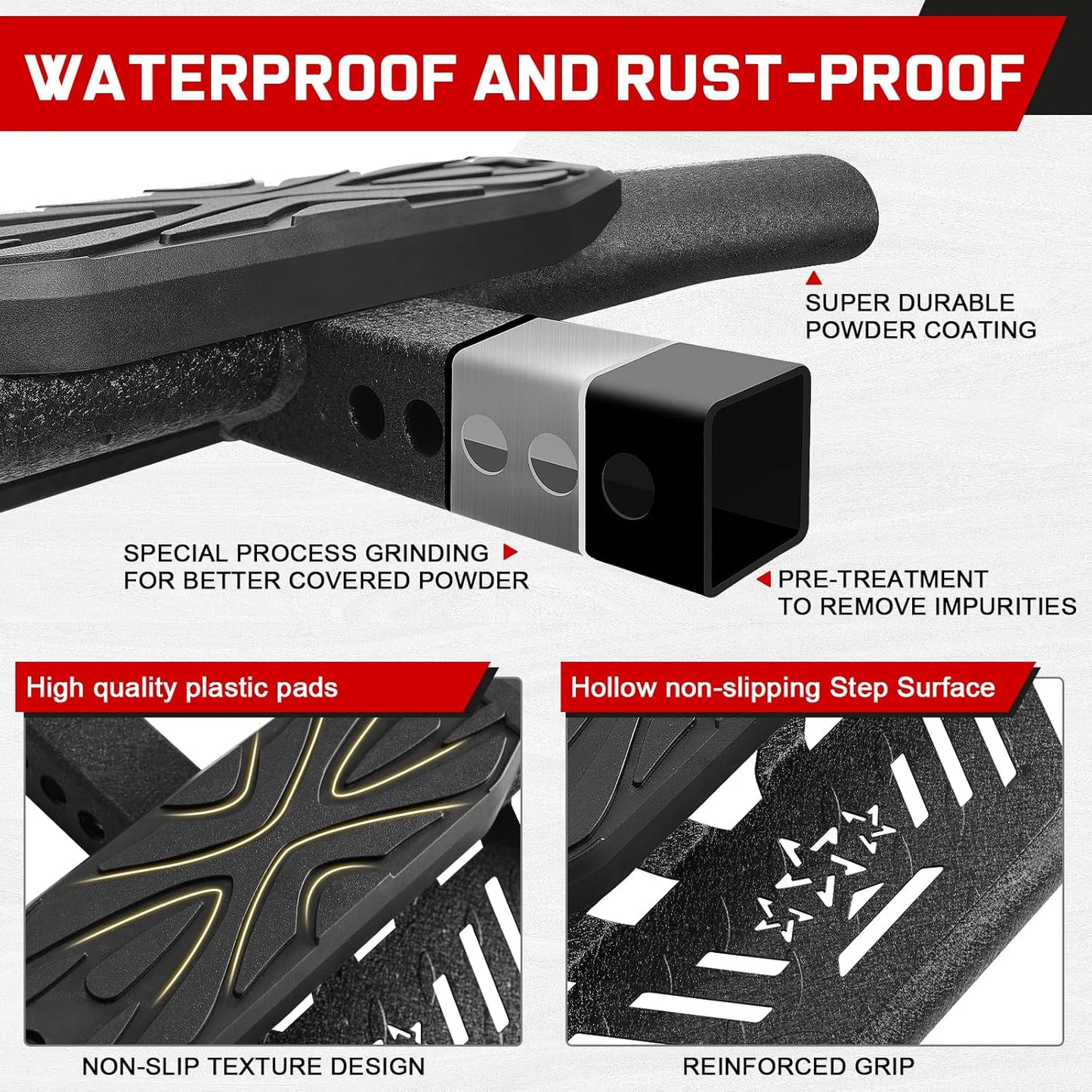 COMNOVA Double Layer Tow Hitch Step for 2" Hitch Receiver, Carbon Steel with Dual-Stage Black Powder Anti-Slip Trailer Hitch Step Universal Fit for Trucks SUV Car Van