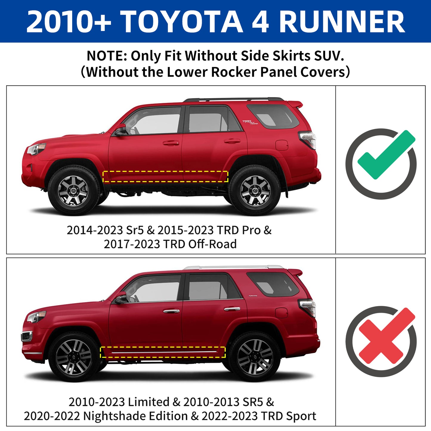 Running Boards Compatible with 2010-2023 Toyota 4 Runner H6 Style.- COMNOVA AUTOPART