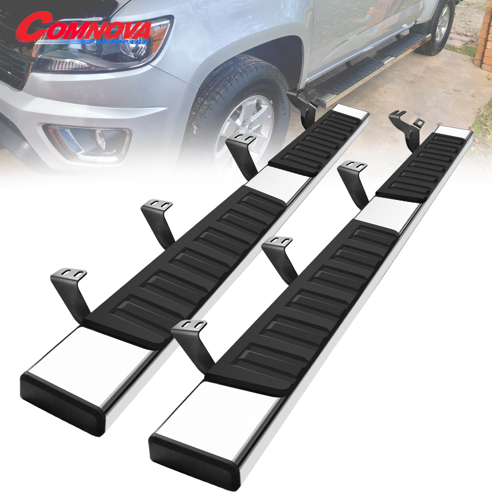 Running Boards Compatible with 2022-2024 Toyota Tundra Crewmax Cab, Stainless Steel Side Steps H6 Style.- COMNOVA AUTOPART