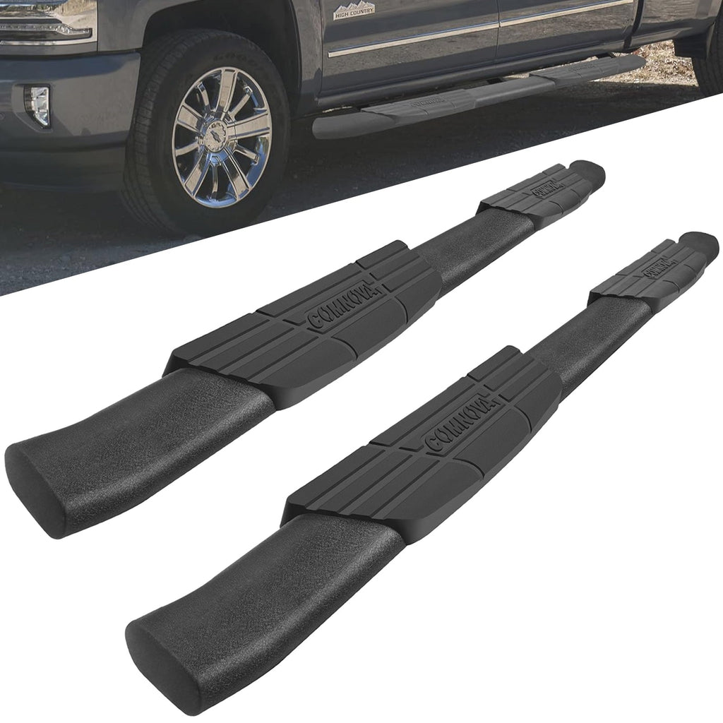 Running Boards Compatible with 2007-2018 Chevy Silverado/Gmc Sierra 1500 Crew Cab, 2007-2019 Silverado/Sierra 2500HD 3500HD Crew Cab. Oval Texturel Step Rails Side Steps 9X Style. - COMNOVA AUTOPART