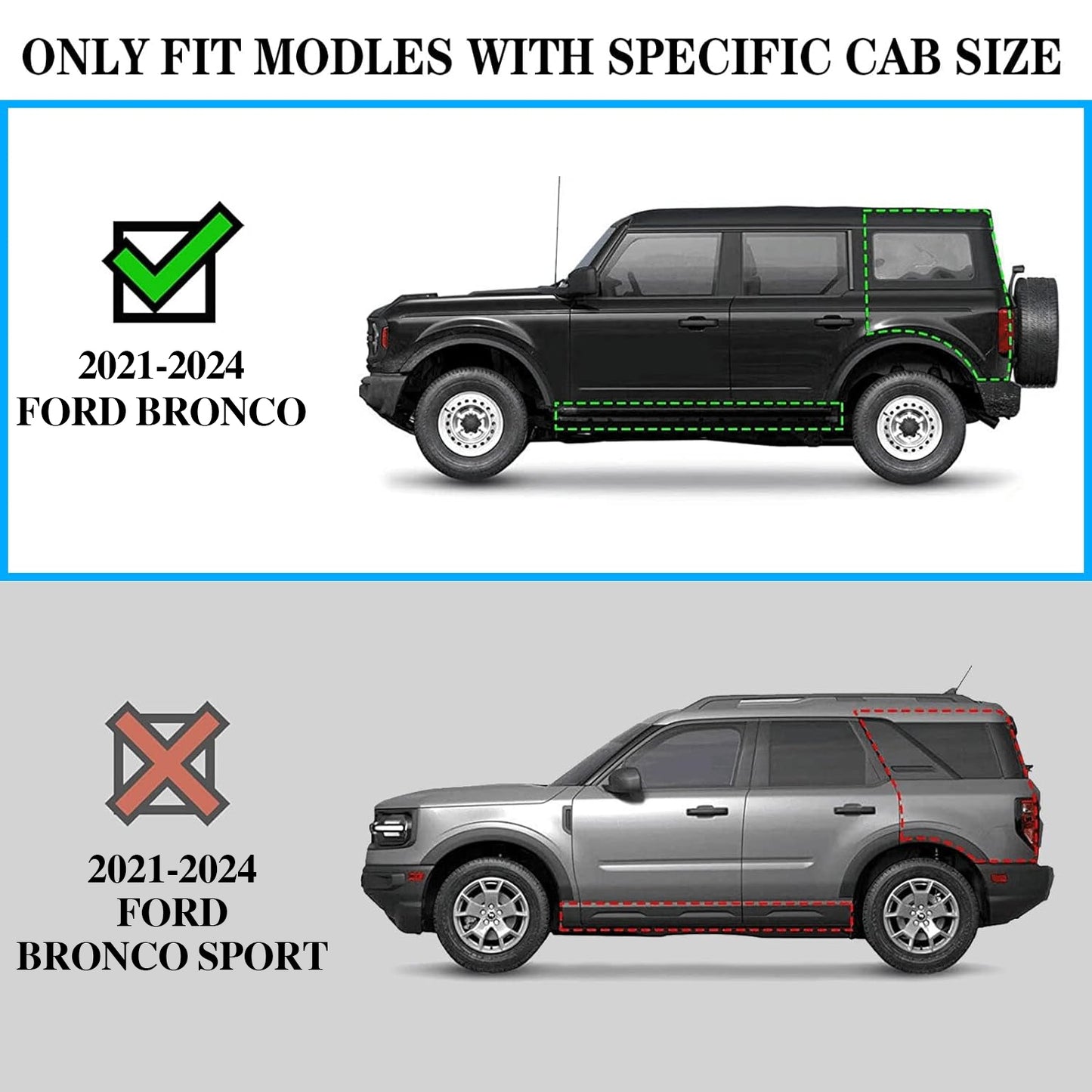 Running Boards for 2021-2024 Ford Bronco 4 Doors 8X Style.- COMNOVA AUTOPART