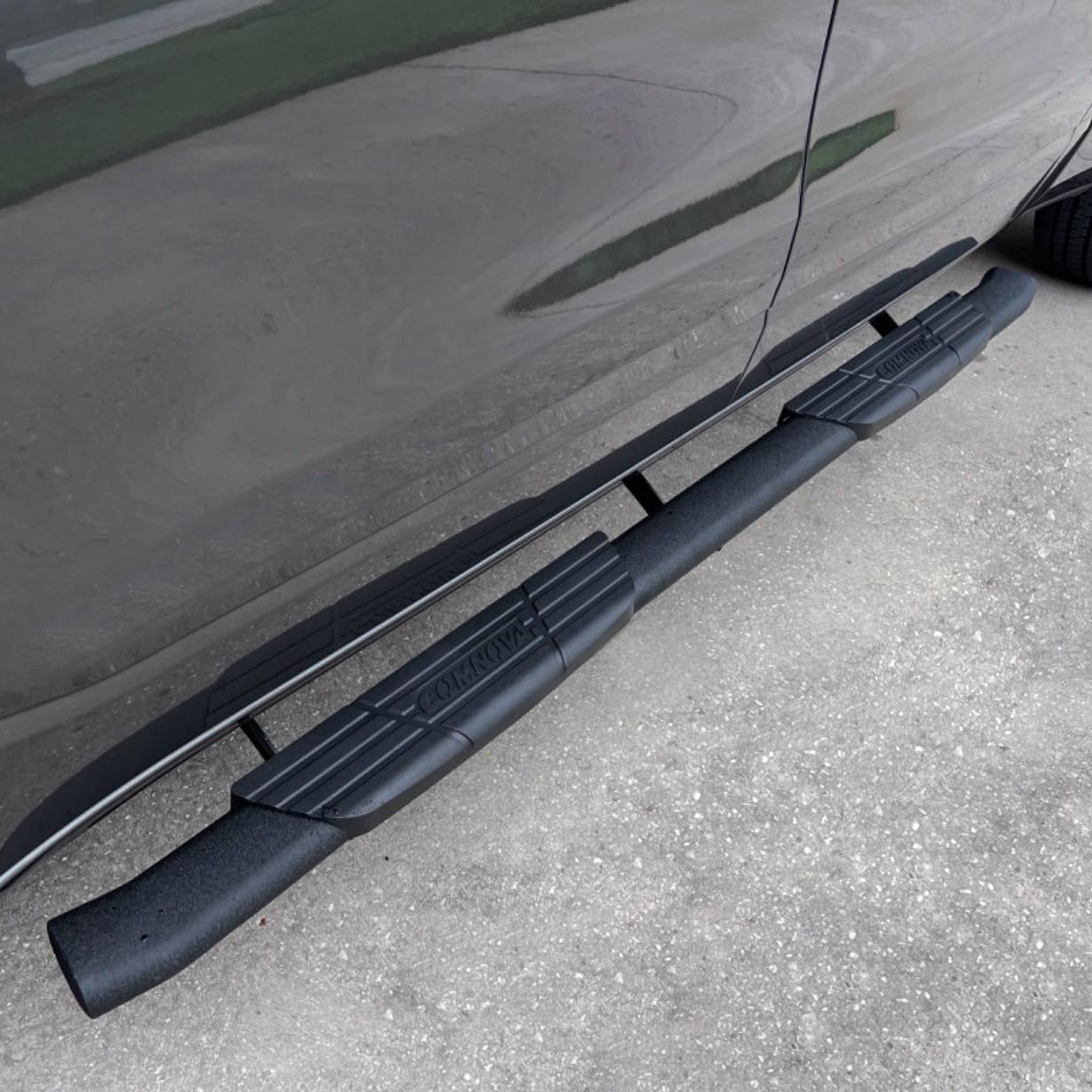 Running Boards Compatible with 2005-2023 Toyota Tacoma Double Cab with 4 Full-Size Doors. Oval Texturel Step Rails Side Steps 9X Style. - COMNOVA AUTOPART