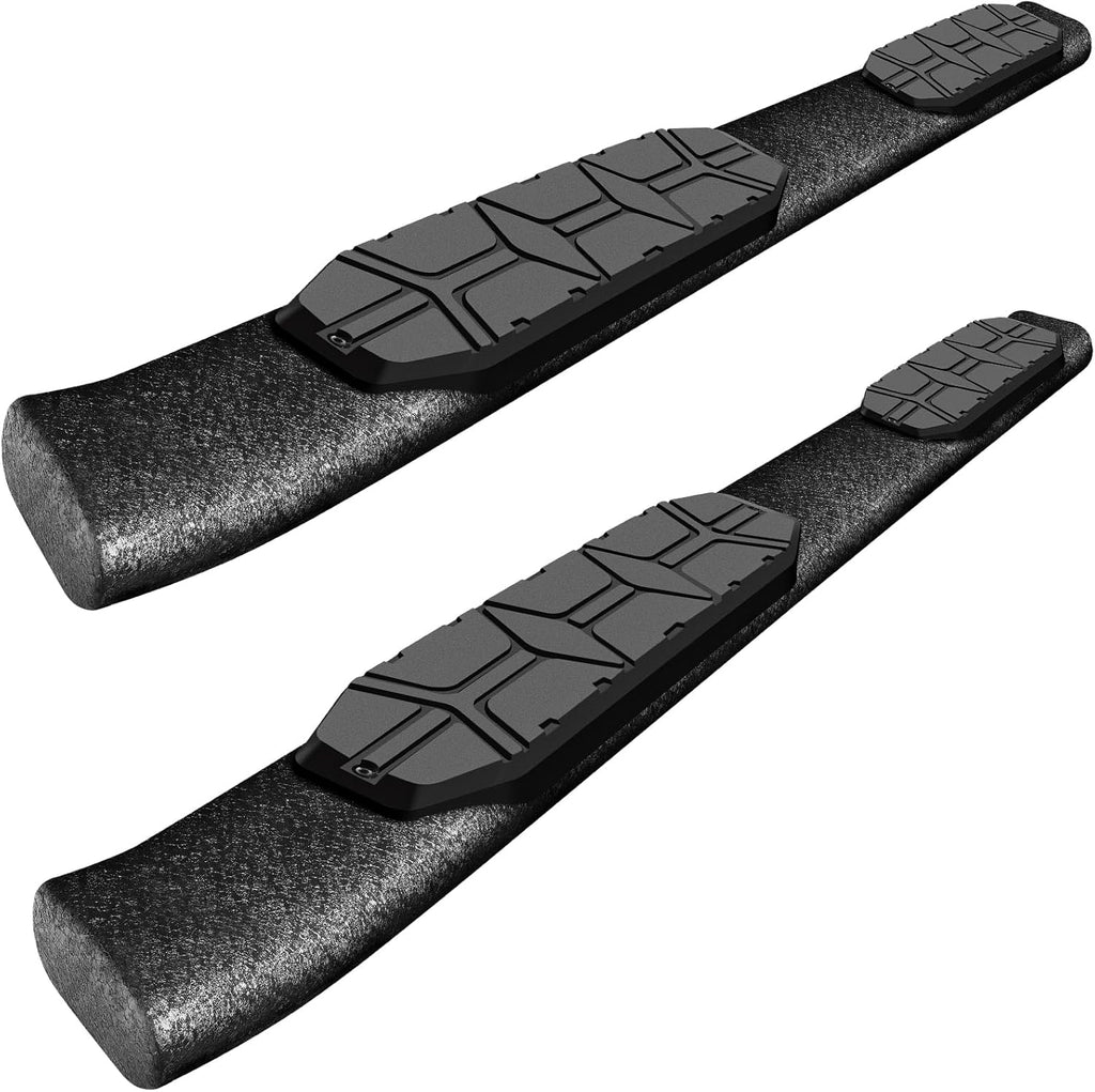 Running Boards Compatible with 1999-2016 Ford F250 F350 F450 Superduty Crew Cab (4 Full-Size Doors), 4.3 Inch Oval Tube Bar Running Boards and Carbon Steel Side Steps.