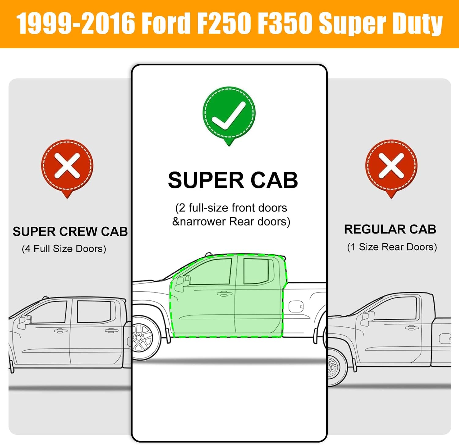 Truck running boards compatible with 1999-2016 Ford F250 F350 Super Cab(3/4 Size Rear Door).