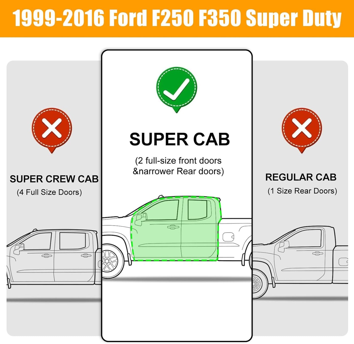 Truck running boards compatible with 1999-2016 Ford F250 F350 Super Cab(3/4 Size Rear Door).