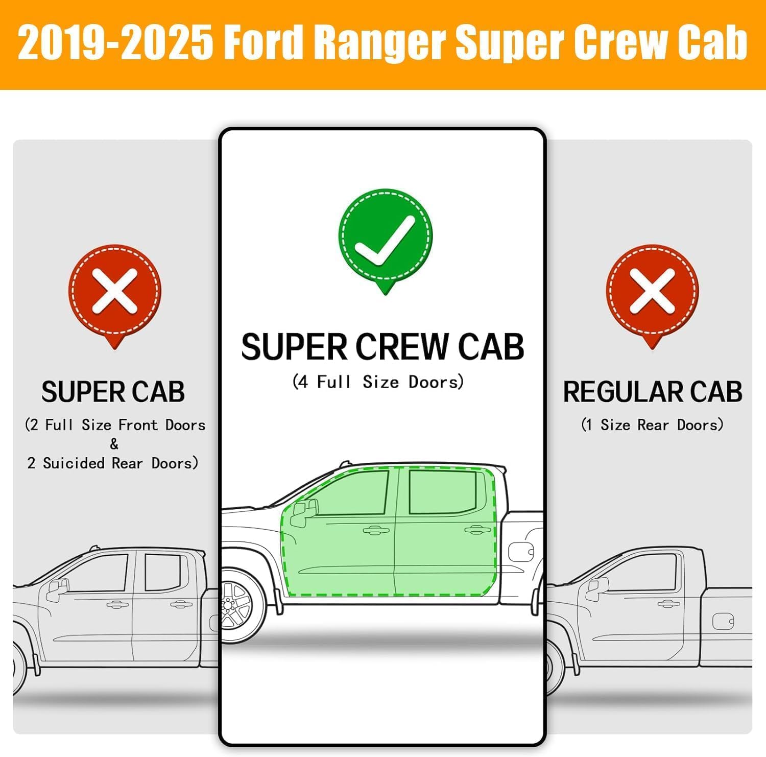 Truck running boards compatible with 2019-2026 Ford Ranger Supercrew cab (4 Full Size Door).