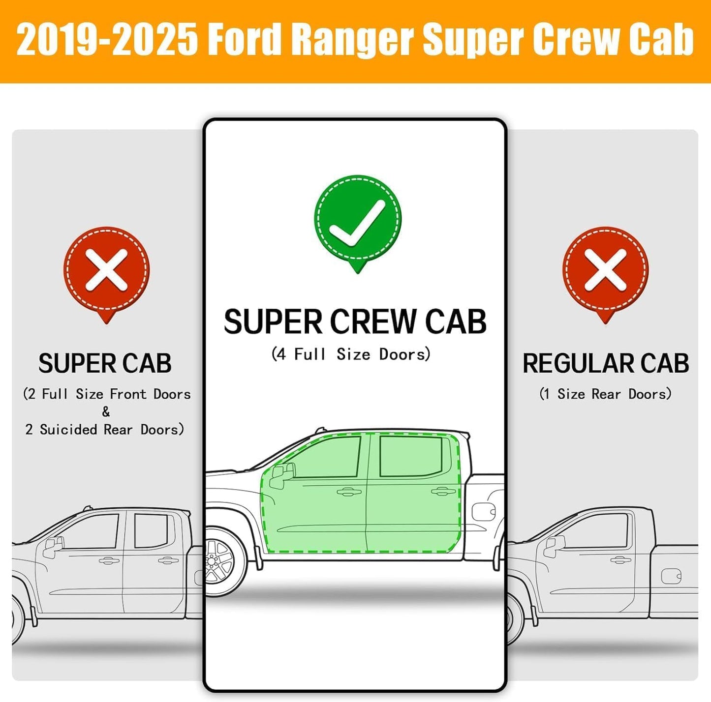 Truck running boards compatible with 2019-2026 Ford Ranger Supercrew cab (4 Full Size Door).