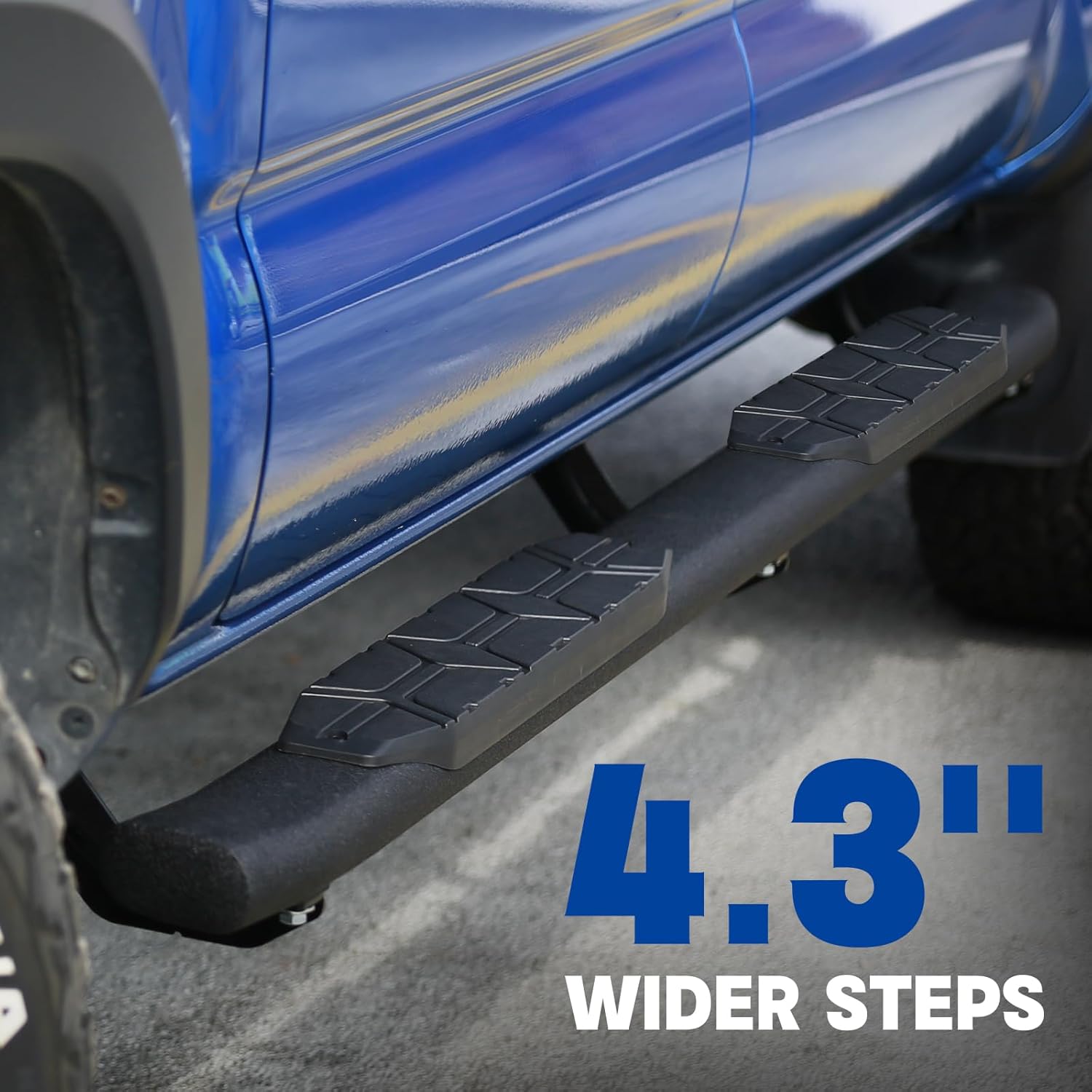 4.3 Inches plastic pedal pad with a non-slip texture, makes older and children safer getting on and off the truck safely without slipping and falling. In the event of an impact, the steps can be used to protect the truck body from damage to a greater extent and reduce the shock.