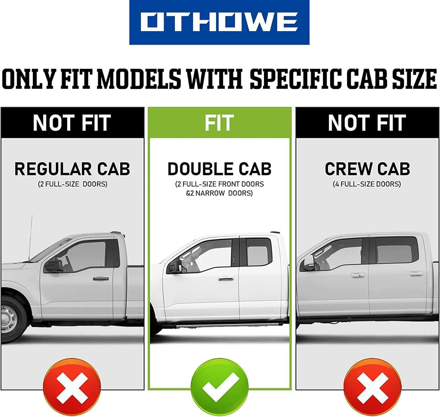 Truck Running Boards Compatible With 2007-2021 Toyota Tundra Double Cab With 2 Half-Size Rear Doors. (Please confirm the cab picture in the listing before ordering.)