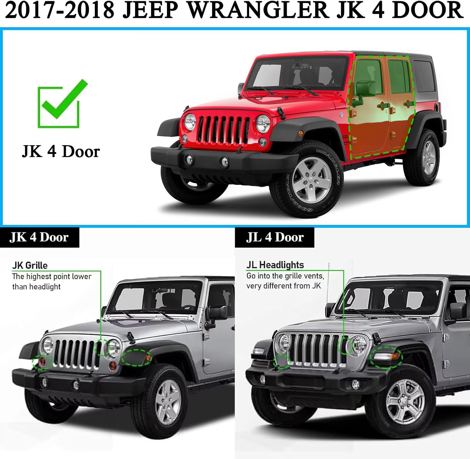 Truck running boards Compatible with Jeep Wrangler JK 2007-2018 4 Door. Not suitable for Wrangler JL.