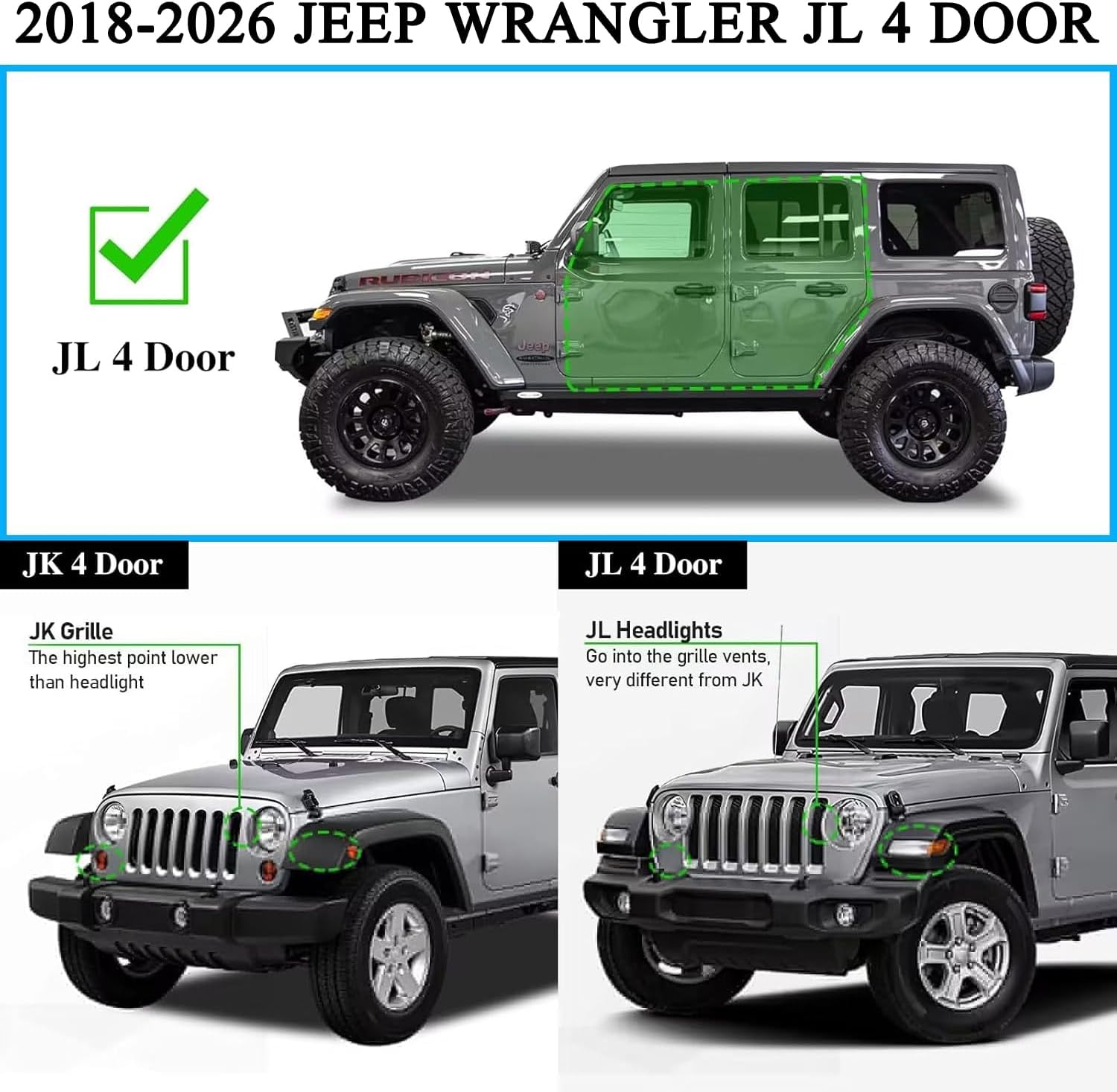 Truck running boards Compatible with 2018-2026 Wrangler JL 4 doors. Not compatible with Wrangler JK.