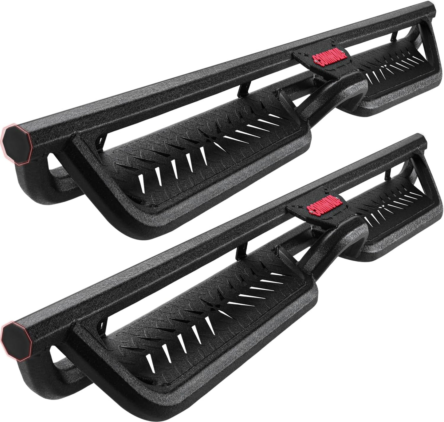 COMNOVA Two-Stairs Running Boards Compatible with 2007-2018 Jeep Wrangler JK 4 Doors. 6 Inch Geometric Design Heavy-Duty Nerf Bars, Wrangler JK Step Bars Rock Sliders Rail.