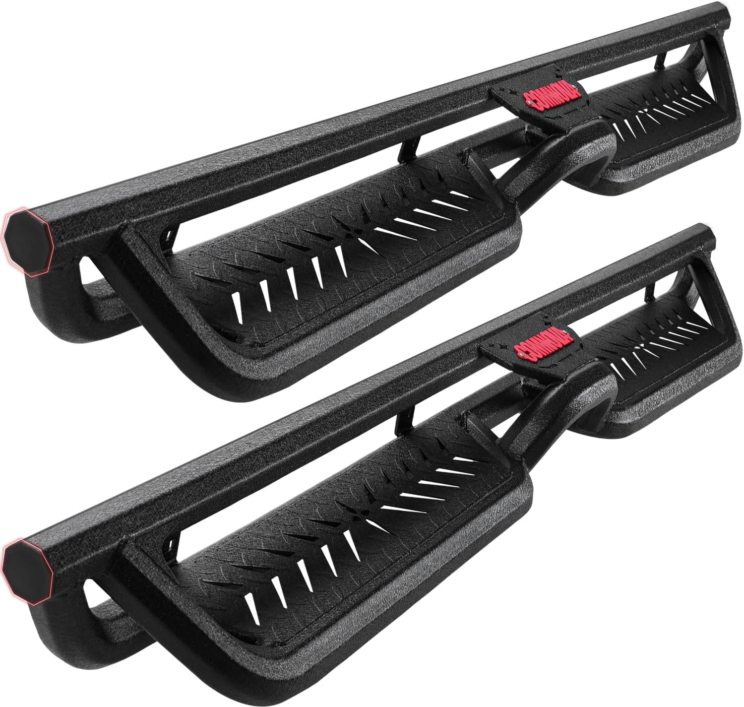 COMNOVA Two-Stairs Running Boards Compatible with 2007-2018 Jeep Wrangler JK 4 Doors. 6 Inch Geometric Design Heavy-Duty Nerf Bars, Wrangler JK Step Bars Rock Sliders Rail.