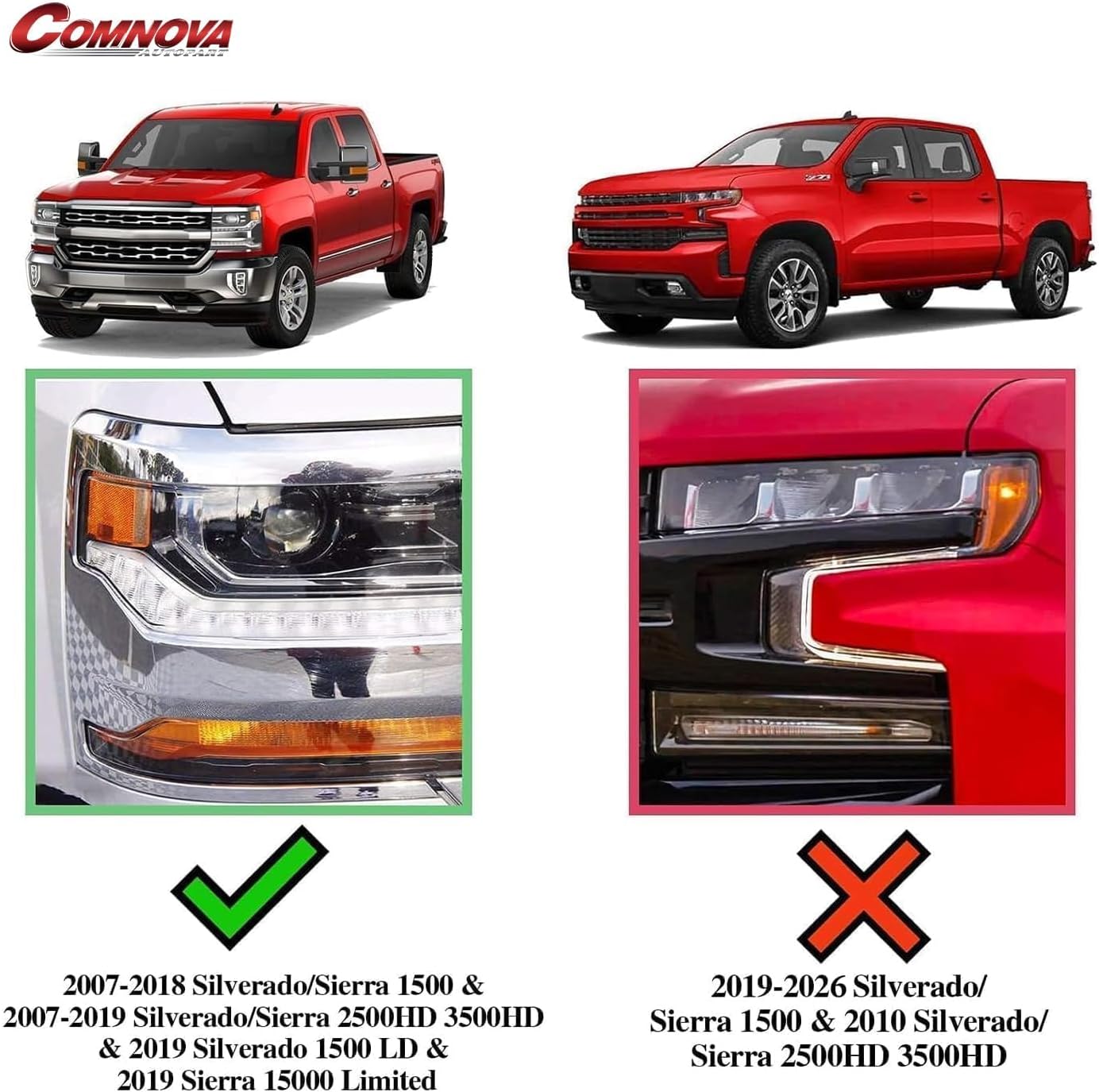  Truck running boards compatible with 2007-2018 Chevy Silverado/Sierra 1500 2500 3500 Double Cab Extended Cab(2 narrow rear doors), 2007-2019 Silverado/Sierra 2500HD 3500HD Double Cab, 2019 Silverado 1500LD/Sierra 1500 Limited Double Cab, not for Crew Cab with 4 full-size doors. Does Not Fit the all diesel engine model or 2007 Silverado 1500 Classic model.