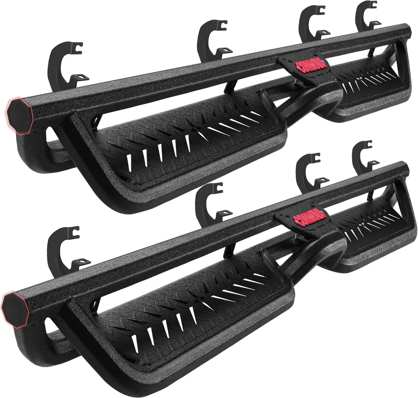 COMNOVA 6 Inch Running Boards Compatible with 2019-2026 Chevy Silverado/Sierra 1500 Double Cab, 20-26 Silverado/Sierra 2500HD 3500HD Double Cab, Two Stairs Design Step Bars Rock Sliders Rail.
