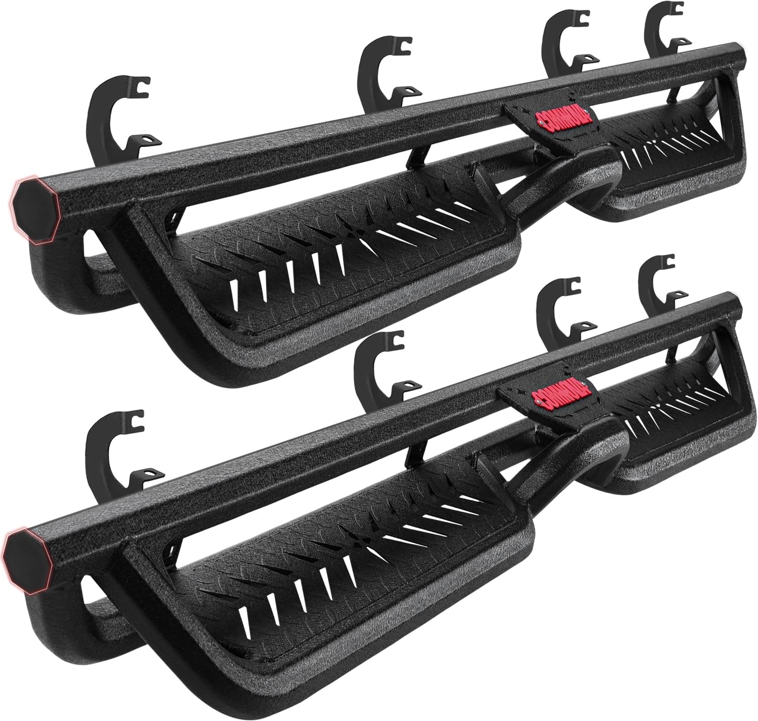 COMNOVA 6 Inch Running Boards Compatible with 2019-2026 Chevy Silverado/Sierra 1500 Double Cab, 20-26 Silverado/Sierra 2500HD 3500HD Double Cab, Two Stairs Design Step Bars Rock Sliders Rail.