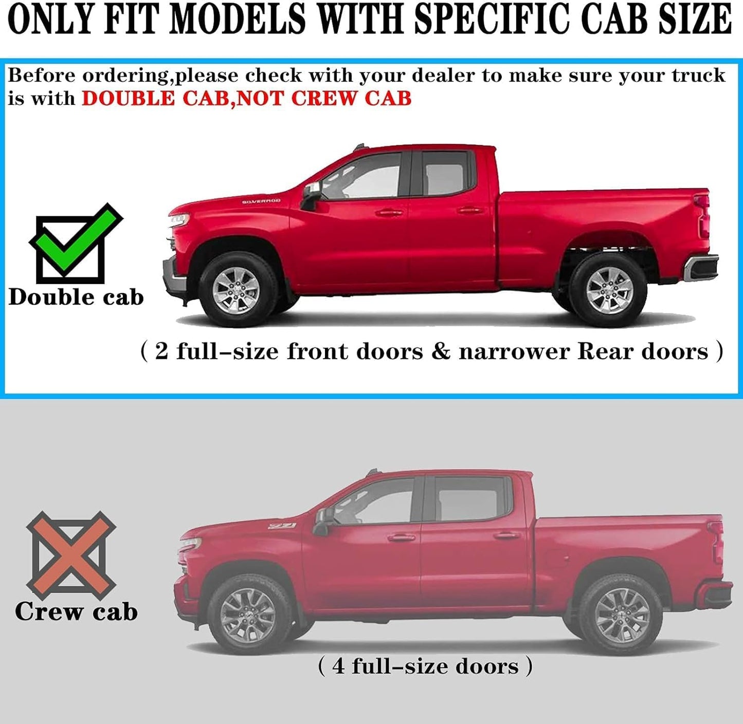Truck running boards Compatible with 2007-2021 Tundra Double Cab(3/4 Size Rear Doors). It does not fit crewmax cab with 4 full-size doors.