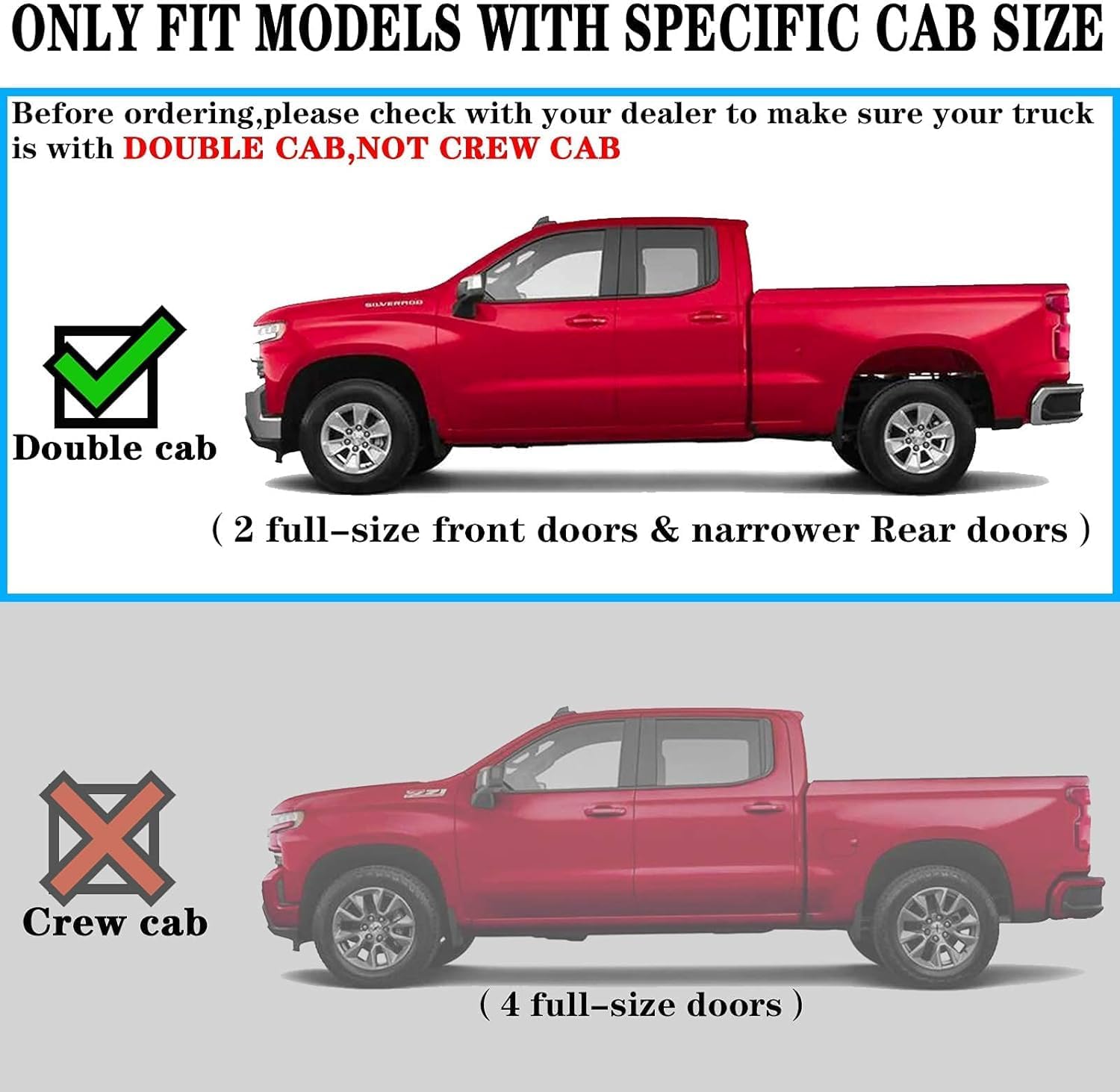 Truck running boards Compatible with 2007-2021 Tundra Double Cab(3/4 Size Rear Doors). It does not fit crewmax cab with 4 full-size doors.