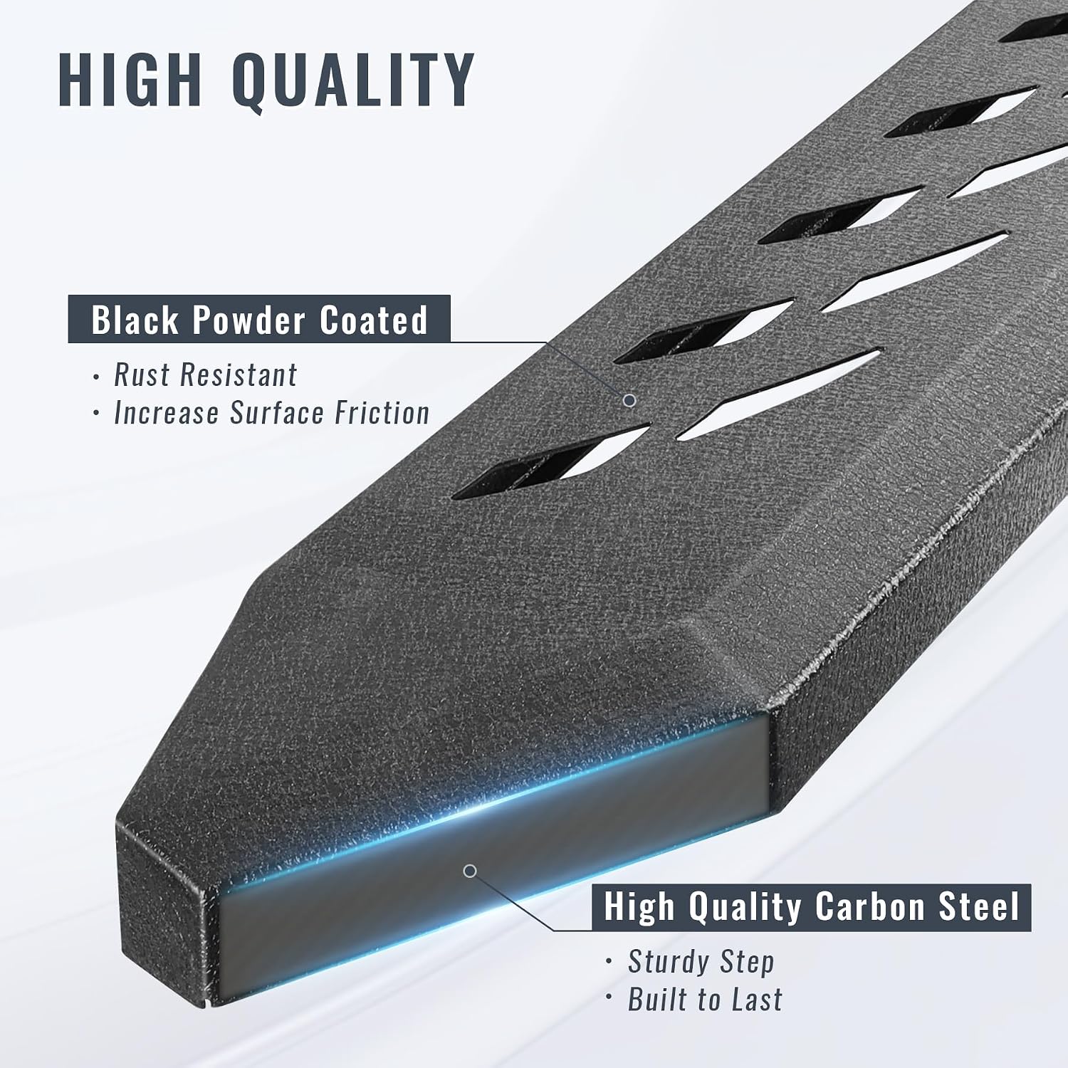 Made of high-quality carbon steel and finished with tough black powder coating. The professional coating effectively repels rainwater to prevent rusting in wet conditions.
