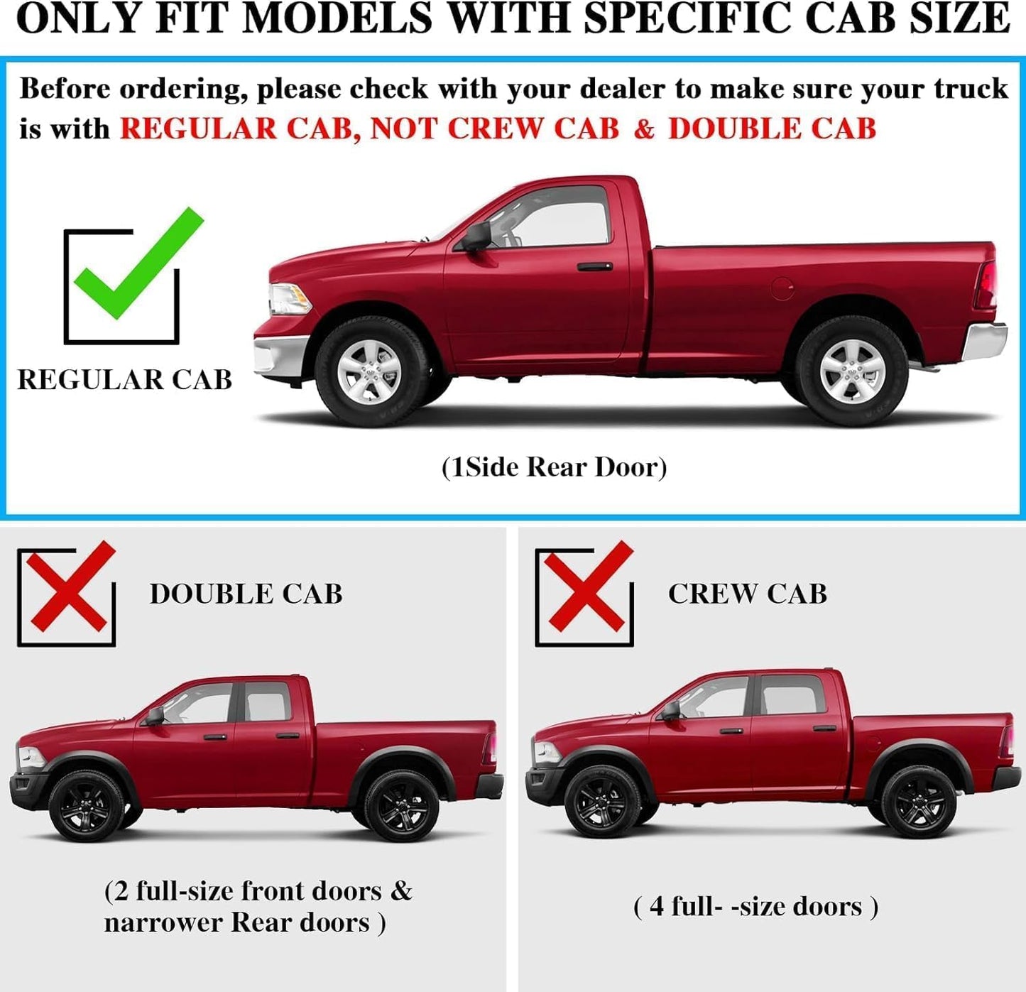 FITMENT: Truck running boards compatible with 2004-2014 Ford F150 Crew Cab(4 full-size doors). Does not fit Super Cab(2 narrow rear doors).
