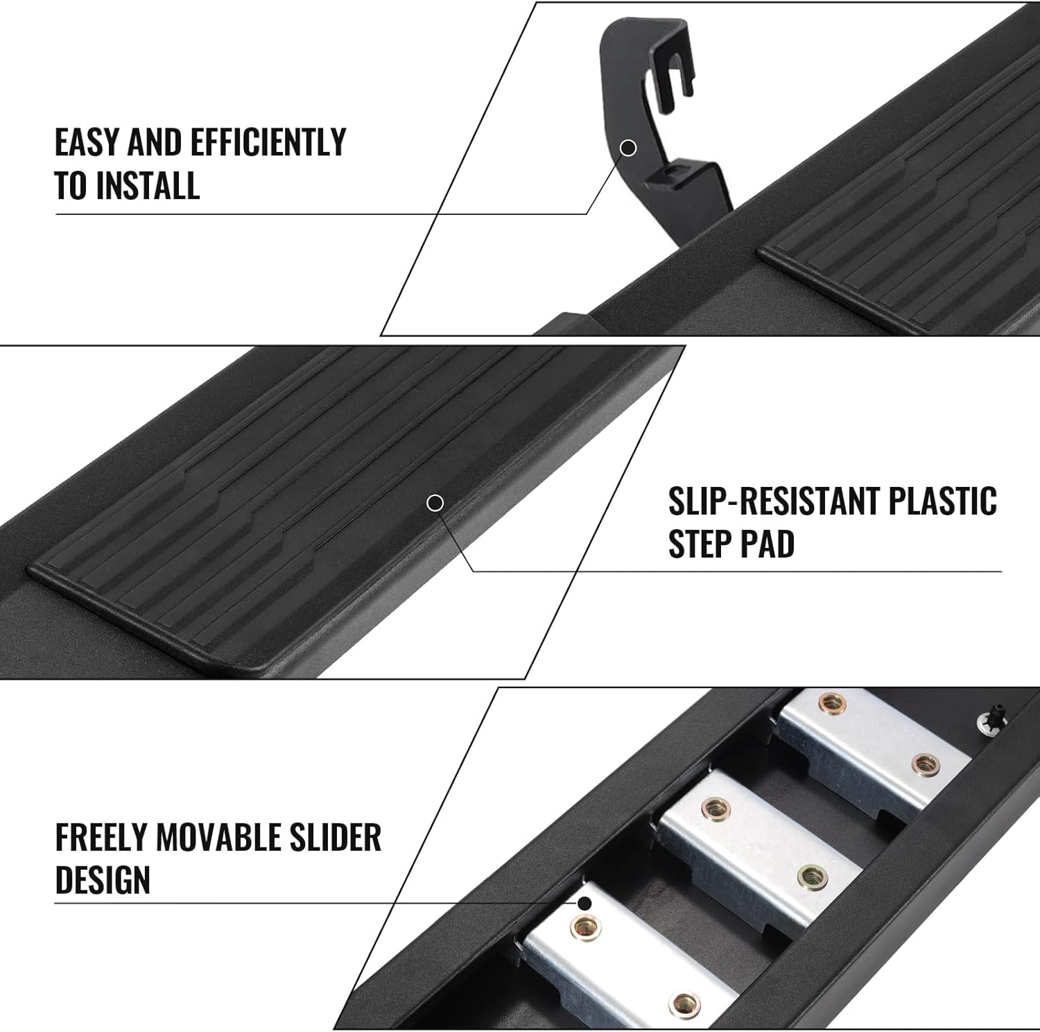 No drilling or modification is required, include two steps ( one left and one right ) mounting brackets & hardware & installation.