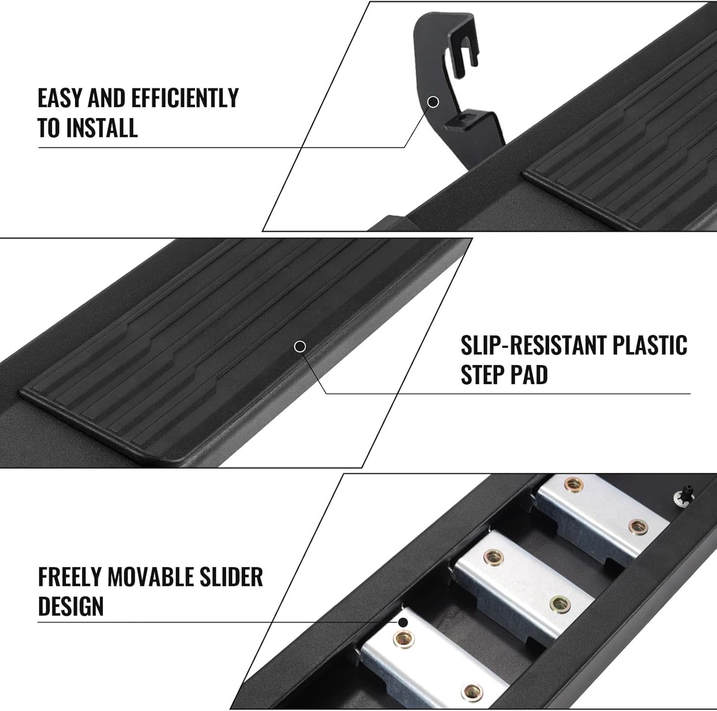 No drilling or modification is required, include two steps ( one left and one right ) mounting brackets & hardware & installation.