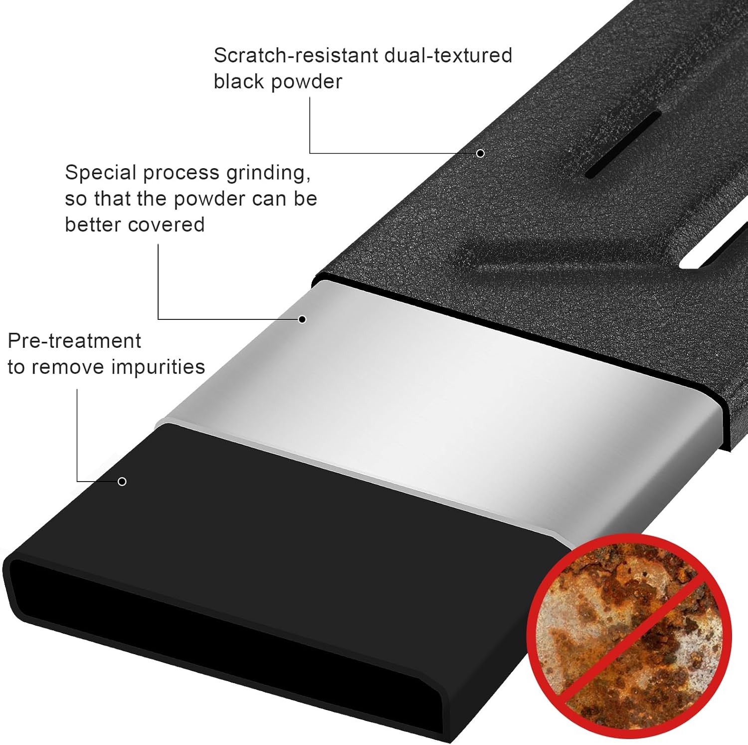 Utilizing an evenly applied e-coating process significantly enhances the pedal's overall corrosion resistance while ensuring exceptional adhesion. This effectively prevents coating peeling and extends service life. An additional unique black rust-proof powder coating is applied to effectively mitigate damage caused by harsh environments such as rain and snow.