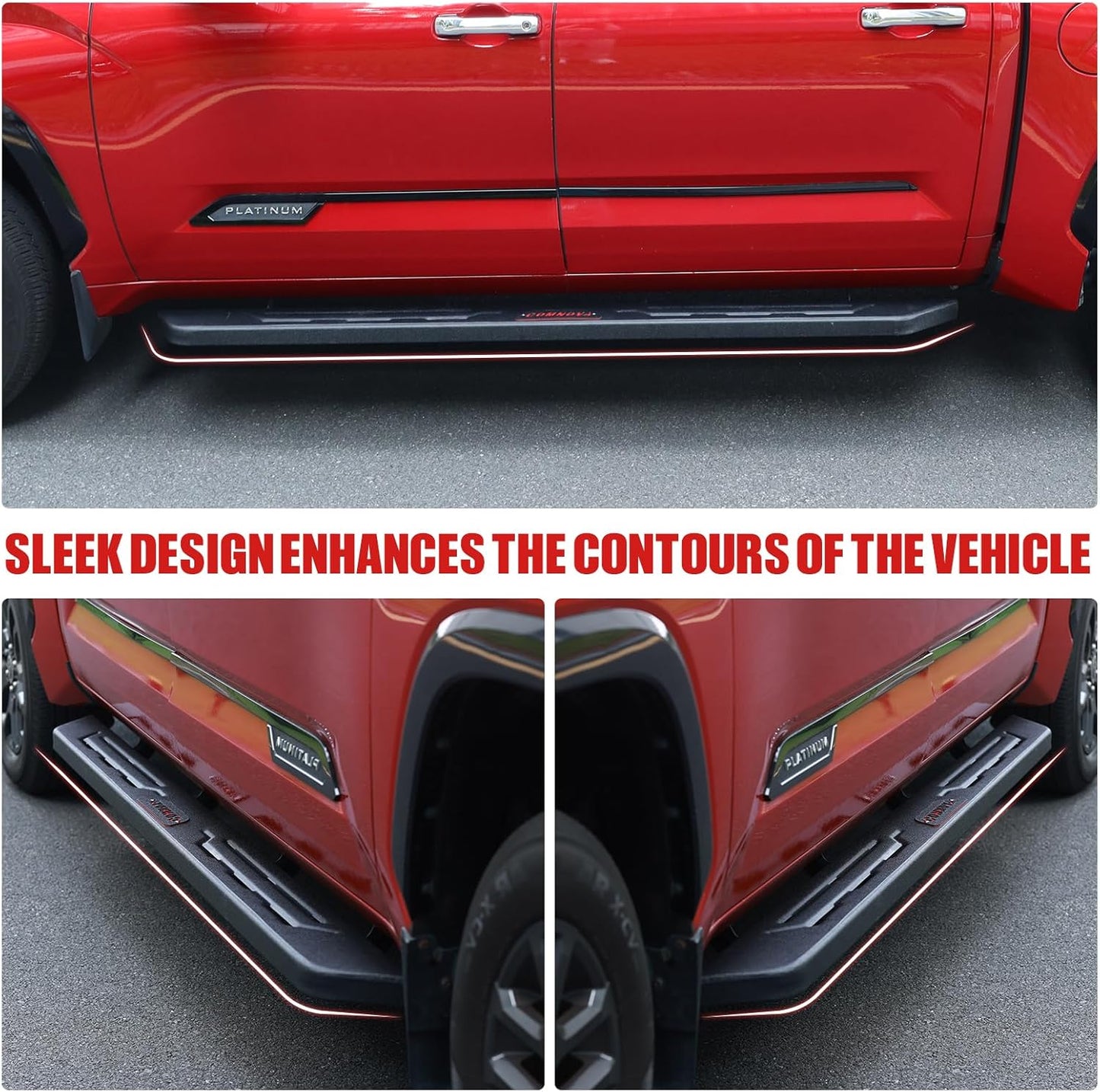 The sleek design seamlessly integrates with the truck's streamlined appearance while enhancing its aesthetic appeal. It provides protection for the vehicle's sides, underbody, and side skirts against road debris and minor impacts. Additionally, drainage holes on the steps facilitate easier cleaning, contributing to the side steps' long-lasting durability.