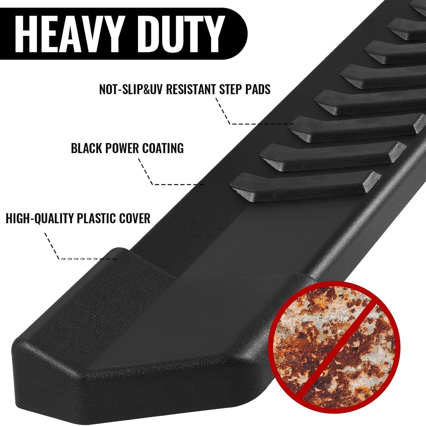 6 inches wide for maximum comfort when stepping. Wide enough to feel sturdy and safe, but not too wide to look awkward. Made with premium matted textured black coated steel. Heavy-duty material.