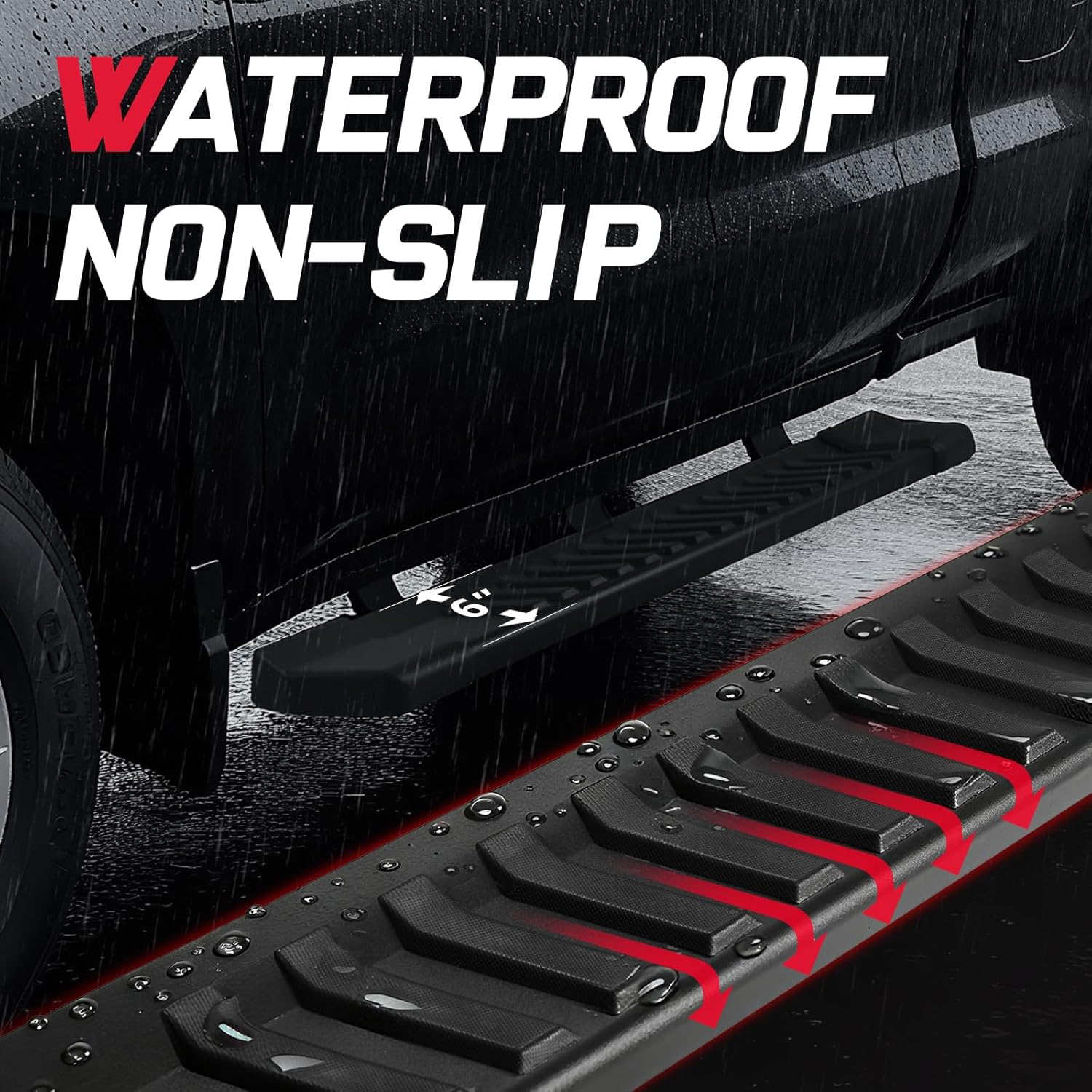 6 inches wide for maximum comfort when stepping. Wide enough to feel sturdy and safe, but not too wide to look awkward. Made with premium matted textured black coated steel. Heavy-duty material.