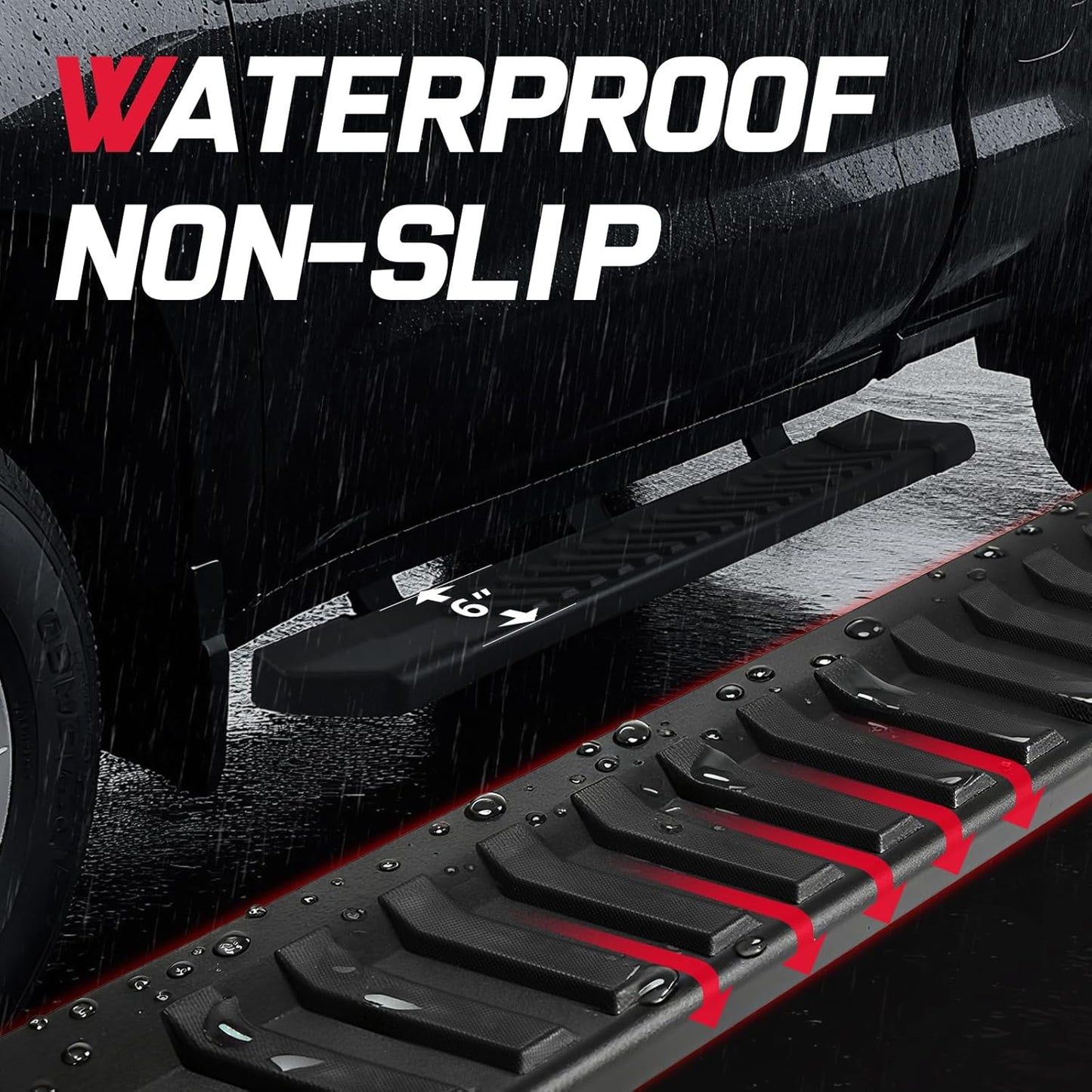 6 inches wide for maximum comfort when stepping. Wide enough to feel sturdy and safe, but not too wide to look awkward. Made with premium matted textured black coated steel. Heavy-duty material.