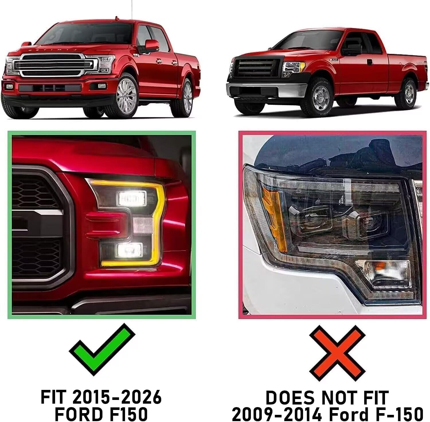  Truck running boards compatible with 2015-2026 Ford F-150 Crew Cab(4 full size doors). Does not fit Super Cab(2 narrow rear doors).