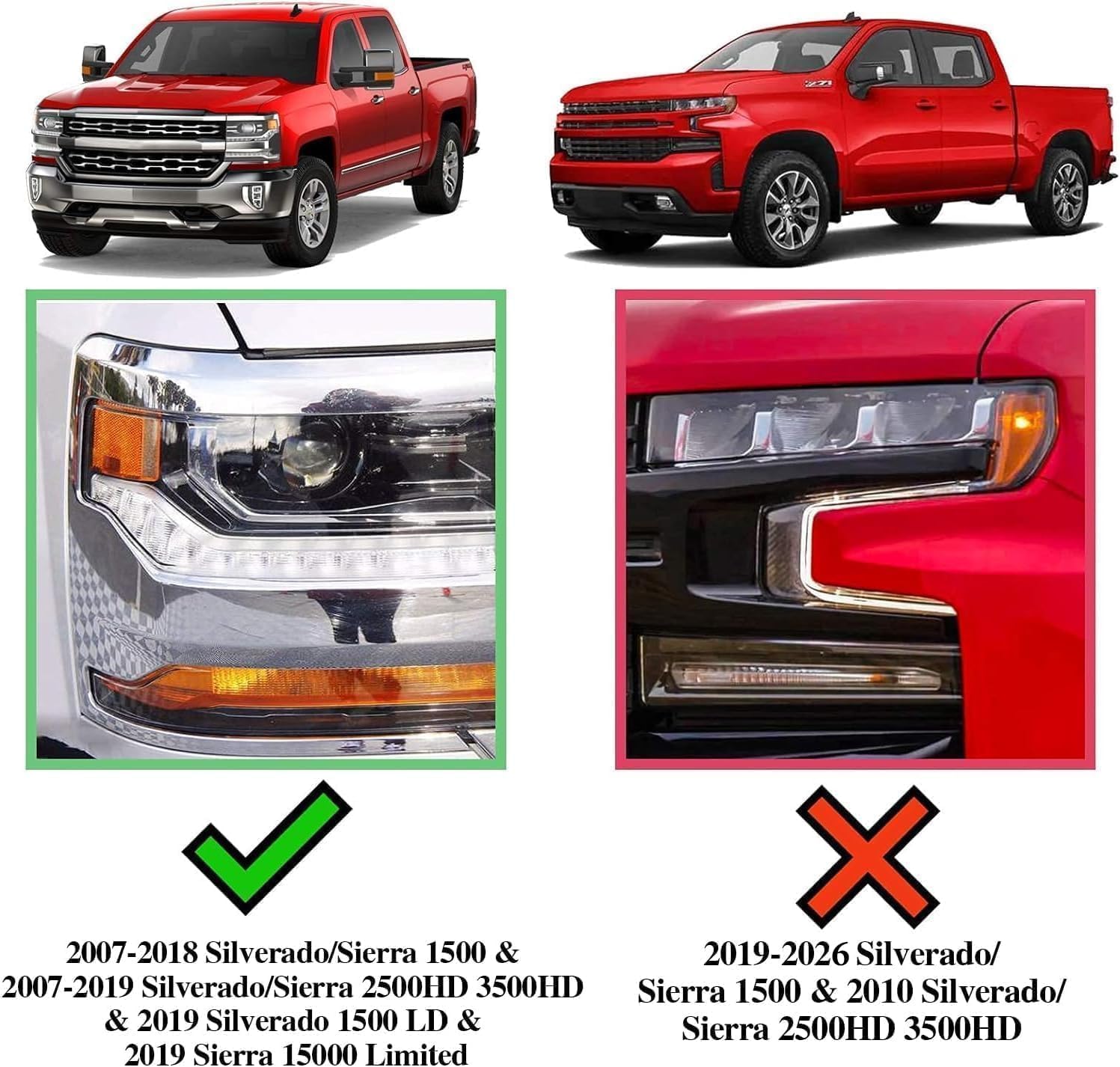  Truck running boards compatible with 2007-2018 Chevy Silverado/Sierra 1500 2500 3500 Double Cab Extended Cab(2 narrow rear doors), 2007-2019 Silverado/Sierra 2500HD 3500HD Double Cab, 2019 Silverado 1500LD/Sierra 1500 Limited Double Cab, not for Crew Cab with 4 full-size doors. Does Not Fit the all diesel engine model or 2007 Silverado 1500 Classic model.