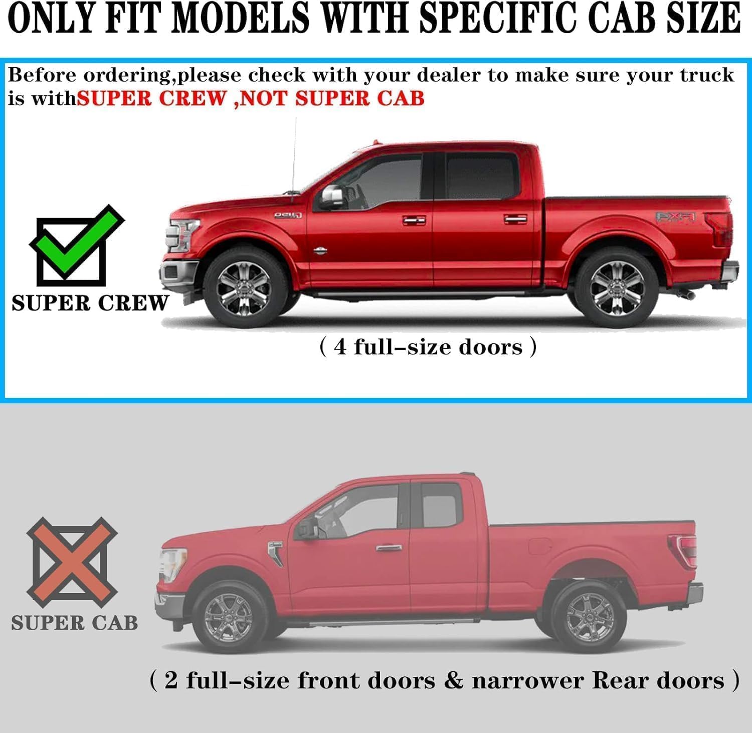 Truck running boards compatible with 2019-2026 Ranger supercrew cab with 4 full-size doors. Please confirm the size before ordering.
