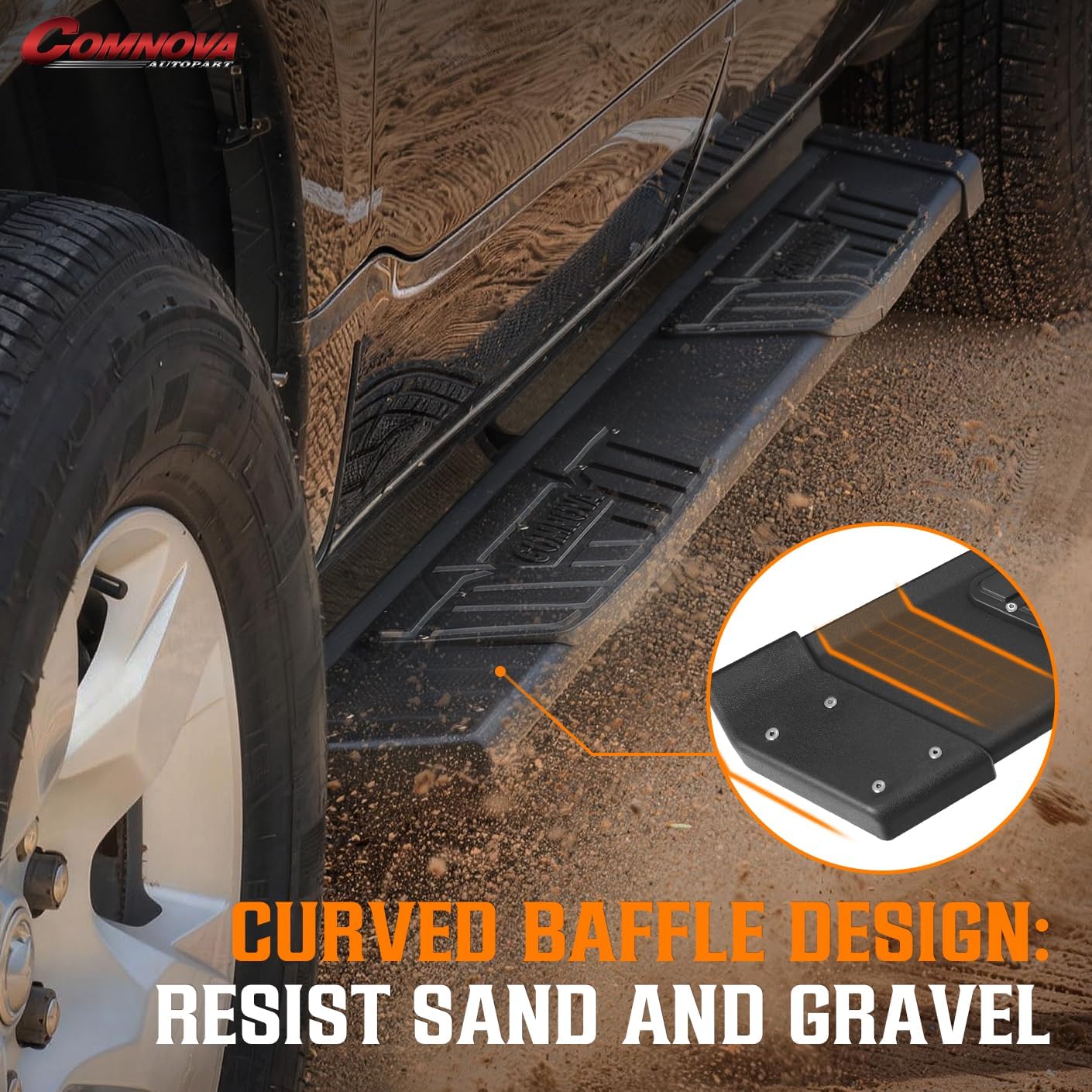 The curvature of the inside of the step bar design makes the truck better match with the running boards. 