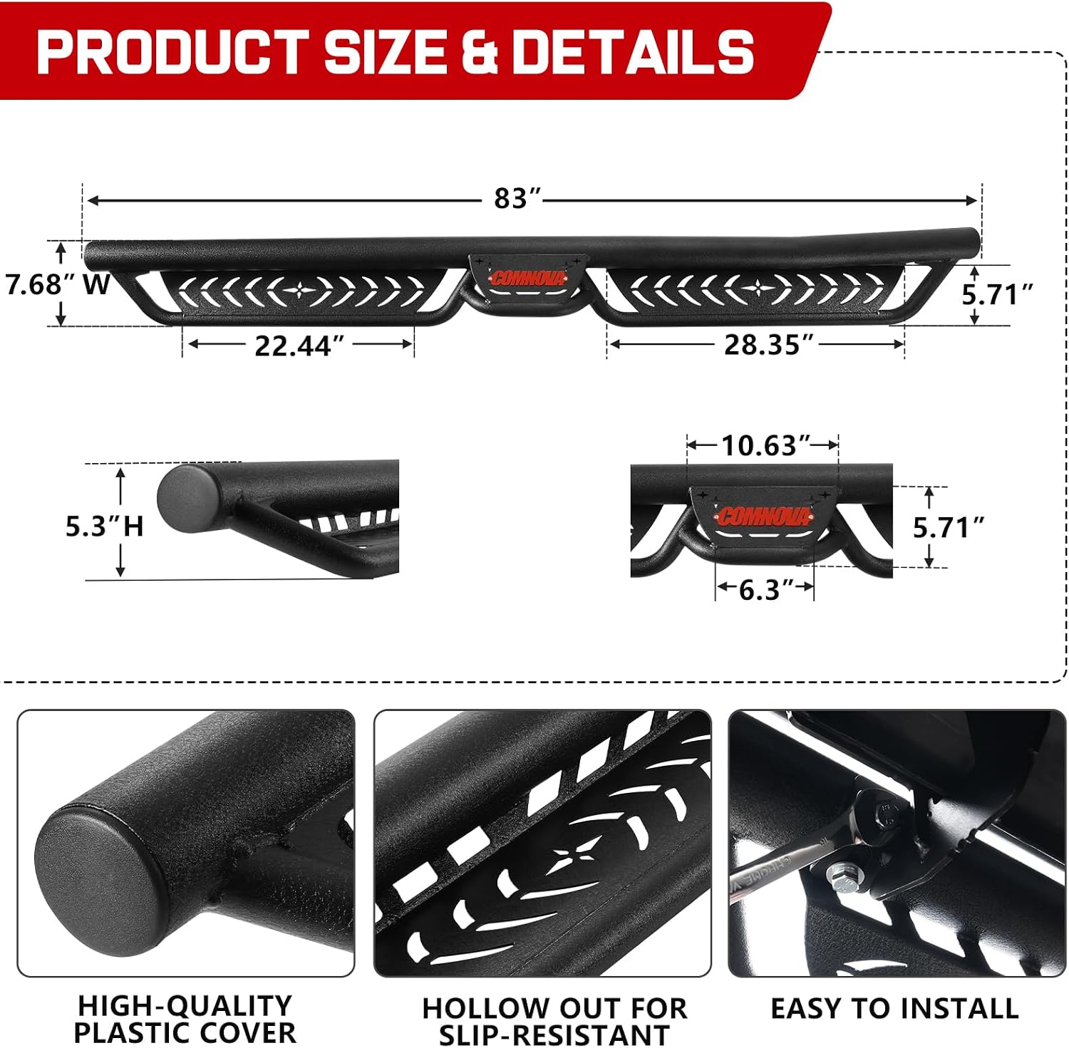 Non welded design of product, just mounted it, direct bolt on, no need to drill. The items include: 2 running board(left and right), brackets, hardware, detailed instructions.