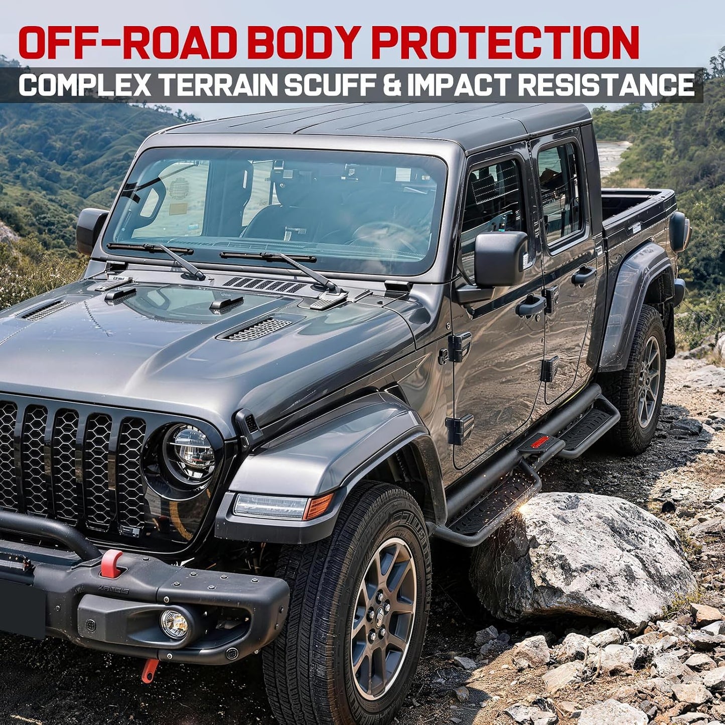 COMNOVA Running Boards Compatible with 2020-2026 Jeep Gladiator JT 4 Doors
