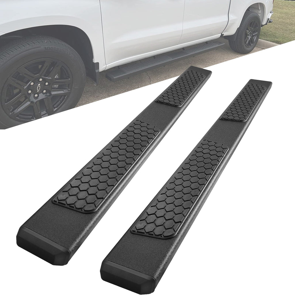 Black Running Boards for 2019-2024 Chevy Silverado/GMC Sierra 1500 Crew Cab & 2020-2024 Siverado/Sierra 2500HD 3500HD Crew Cab DH6 Style.- COMNOVA AUTOPART