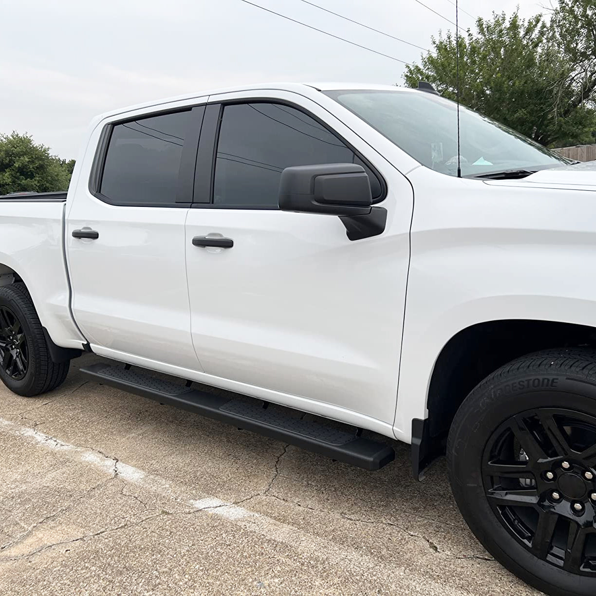 Black Running Boards for 2019-2024 Chevy Silverado/GMC Sierra 1500 Crew Cab & 2020-2024 Siverado/Sierra 2500HD 3500HD Crew Cab DH6 Style.- COMNOVA AUTOPART