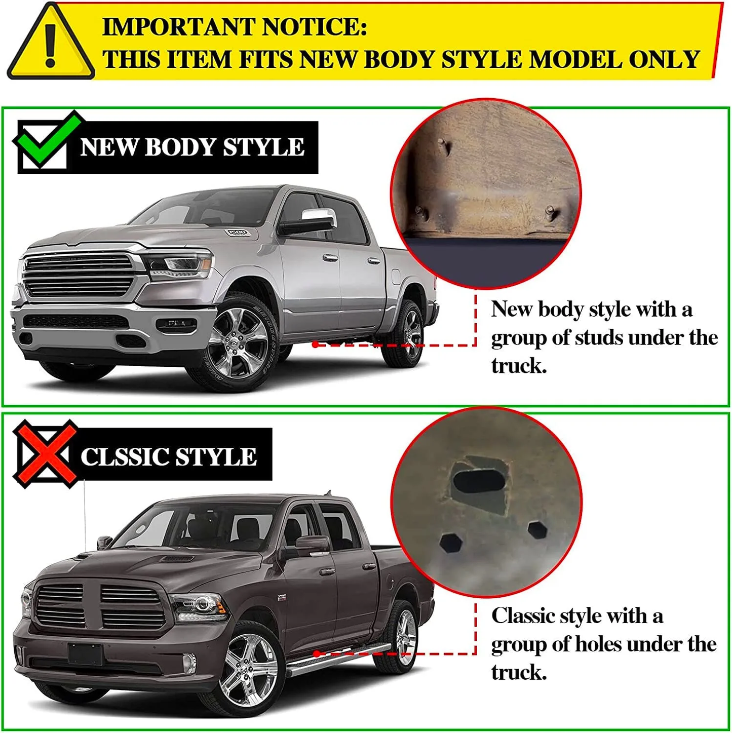 Running Boards for 2019-2024 Dodge Ram 1500 Crew Cab New Body Style D6 Style.- COMNOVA AUTOPART