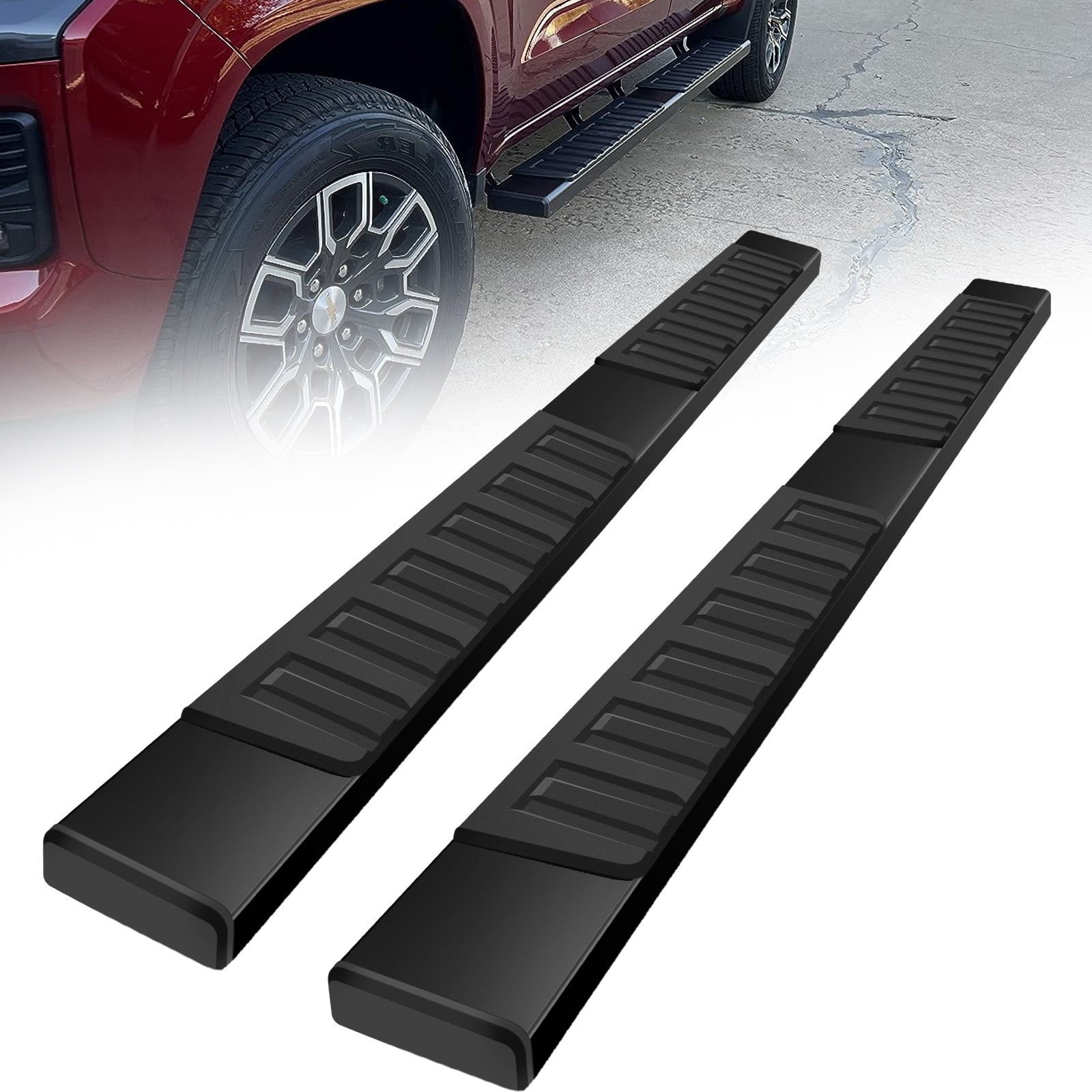 Running Boards Compatible with 2001-2013 Chevy Silverado Crew Cab H6 Style.