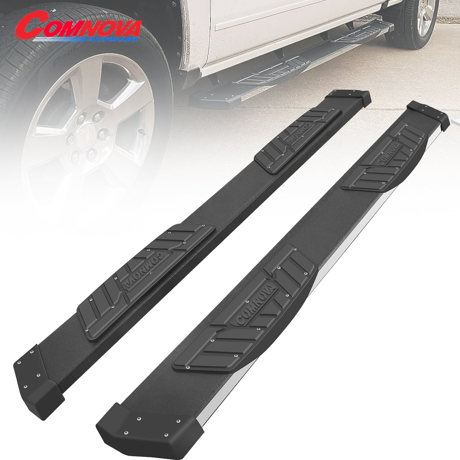 Aluminum Running Boards for  2009-2018 Dodge Ram 1500, 2010-2024 Ram 2500 3500 Crew Cab K65R Style. - COMNOVA AUTOPART