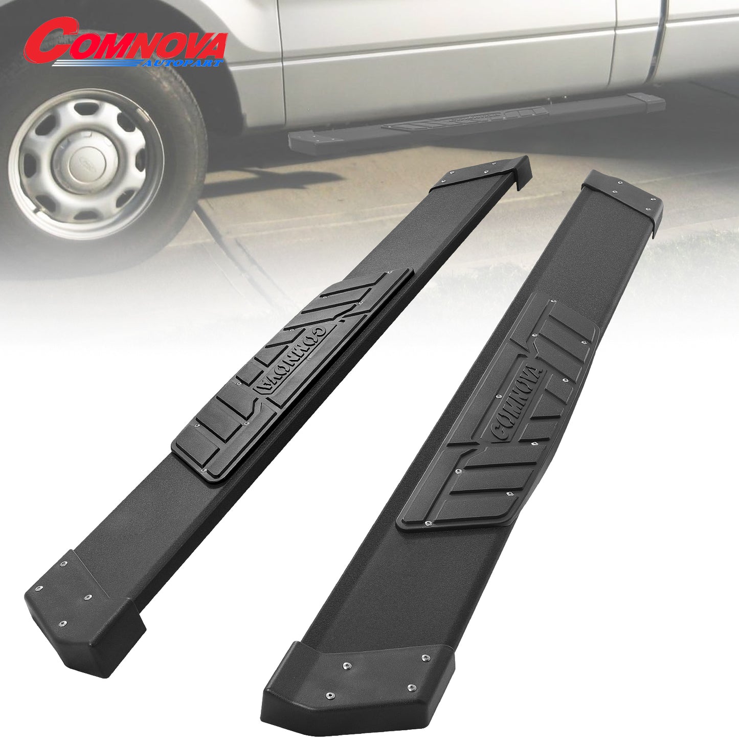 Aluminum Running Boards Compatible with 2017-2024 Ford F250 F350 F450 Regular Cab K65 Style.-COMNOVA AOTOPART