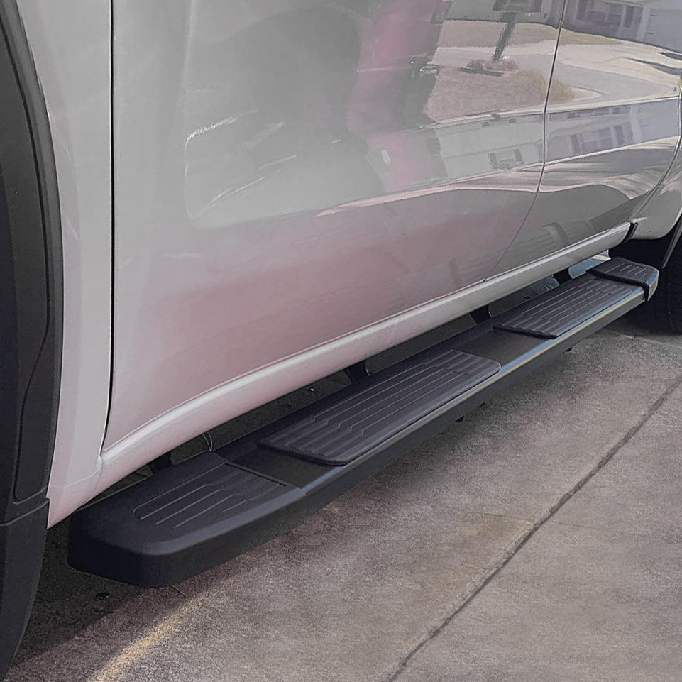 Black Running Boards Compatible with 2019-2024 Chevy Silverado/GMC Sierra 1500 Crew Cab, 2020-2024 Silverado/Sierra 2500HD 3500HD Crew Cab S6 Style.