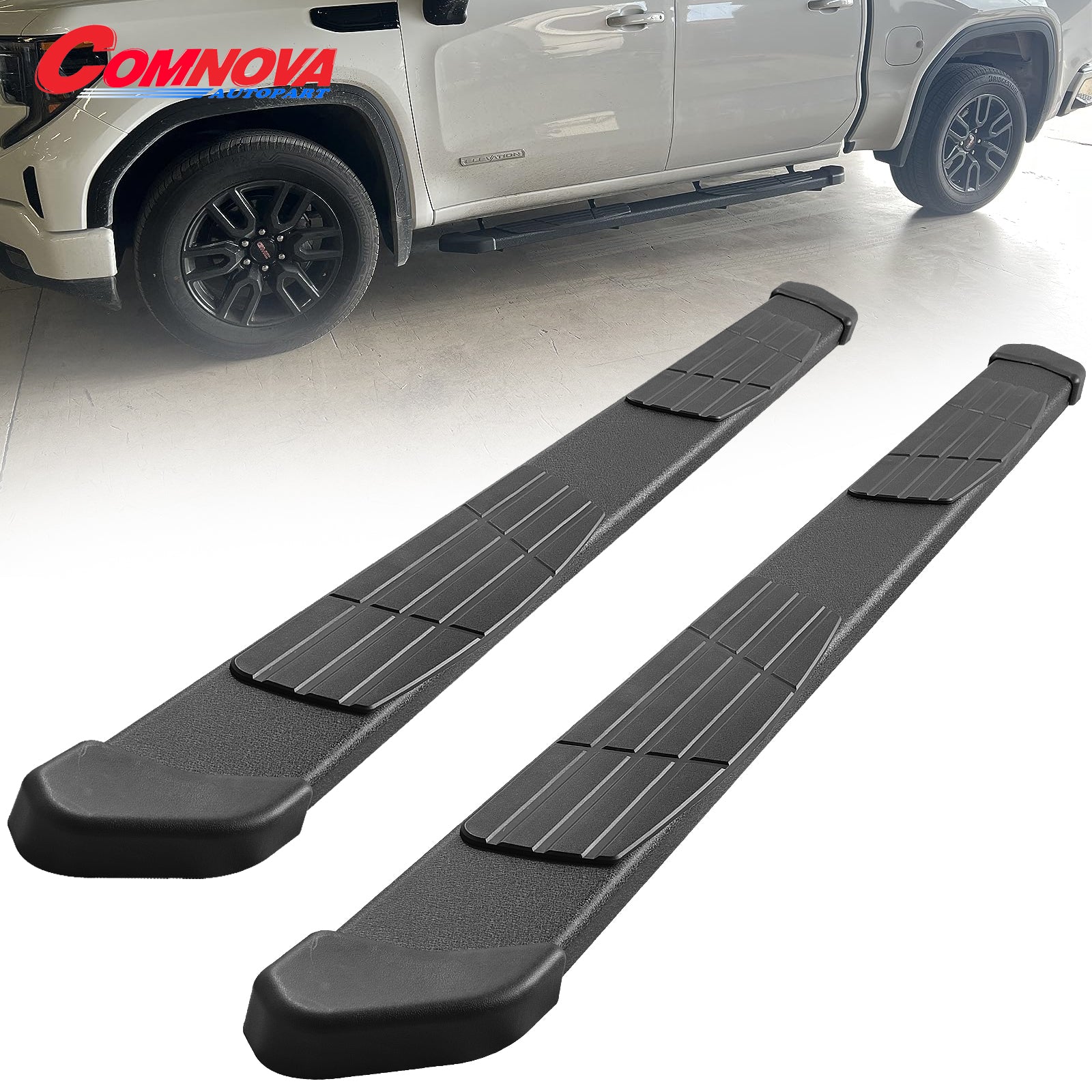 6.5” Running Boards Compatible with 2007-2018 Chevy Silverado/Sierra 1500 2500hd 3500hd & 2019 2500hd 3500hd & 2019 1500 Ld Extended Cab, Black Side Steps T6 Style. - COMNOVA AUTOPART