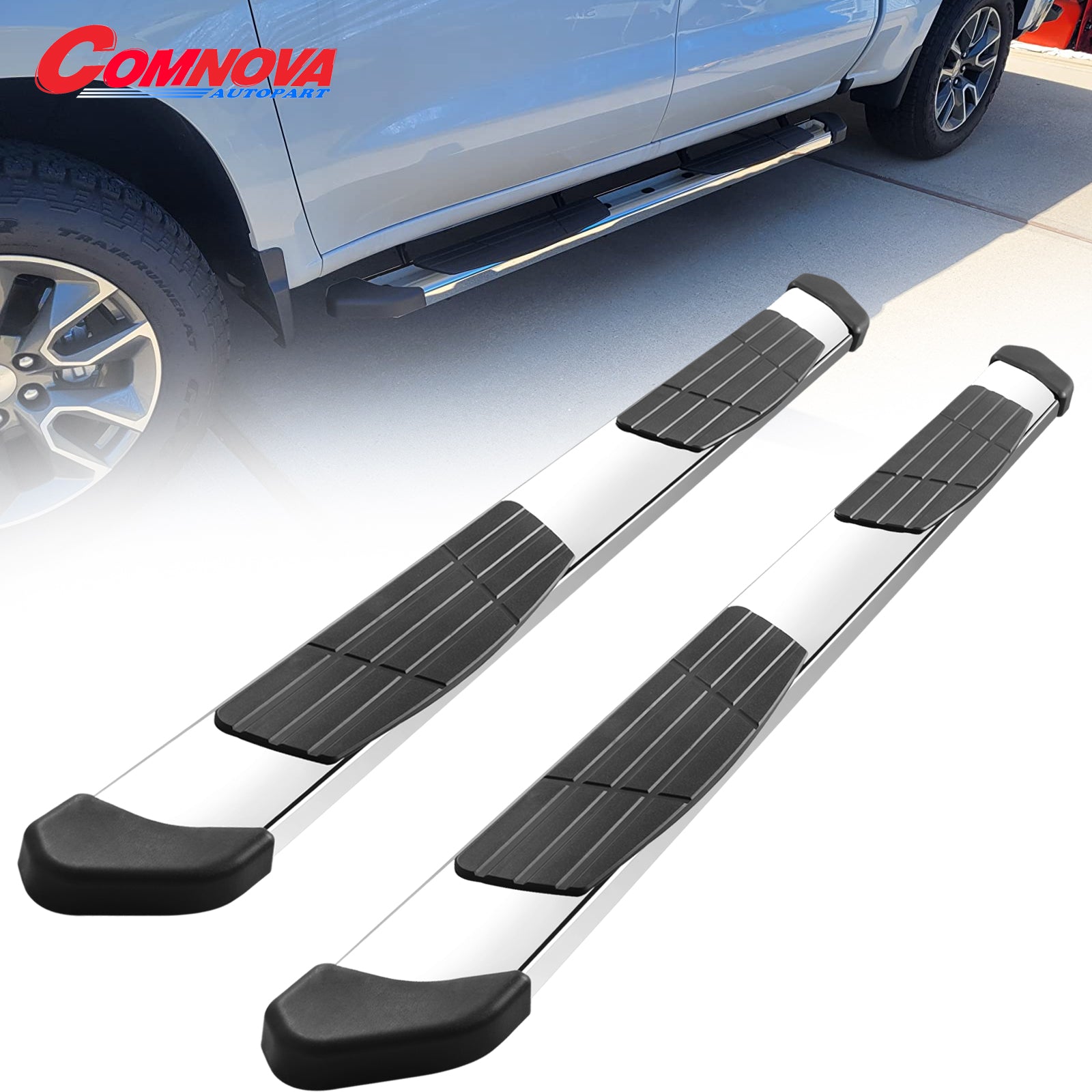 6.5” Running Boards Compatible with 2009-2018 Dodge Ram 1500 & 2010-2024 Ram 2500 3500 Crew Cab, Stainless Steel Side Steps T6 Style.- COMNOVA AUTOPART