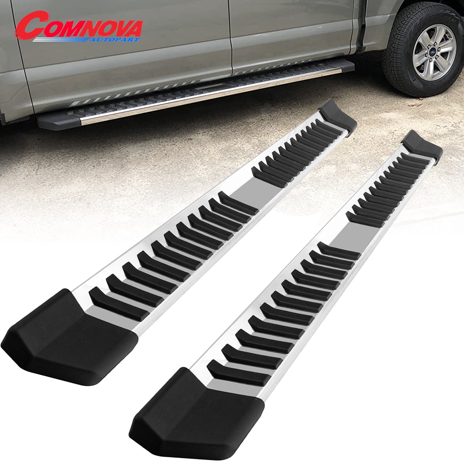 Stainless Steel Running Boards Compatible with 1999-2016 Ford F250 F350 SuperDuty Super Cab V6 Style.- COMNOVA AUTOPART